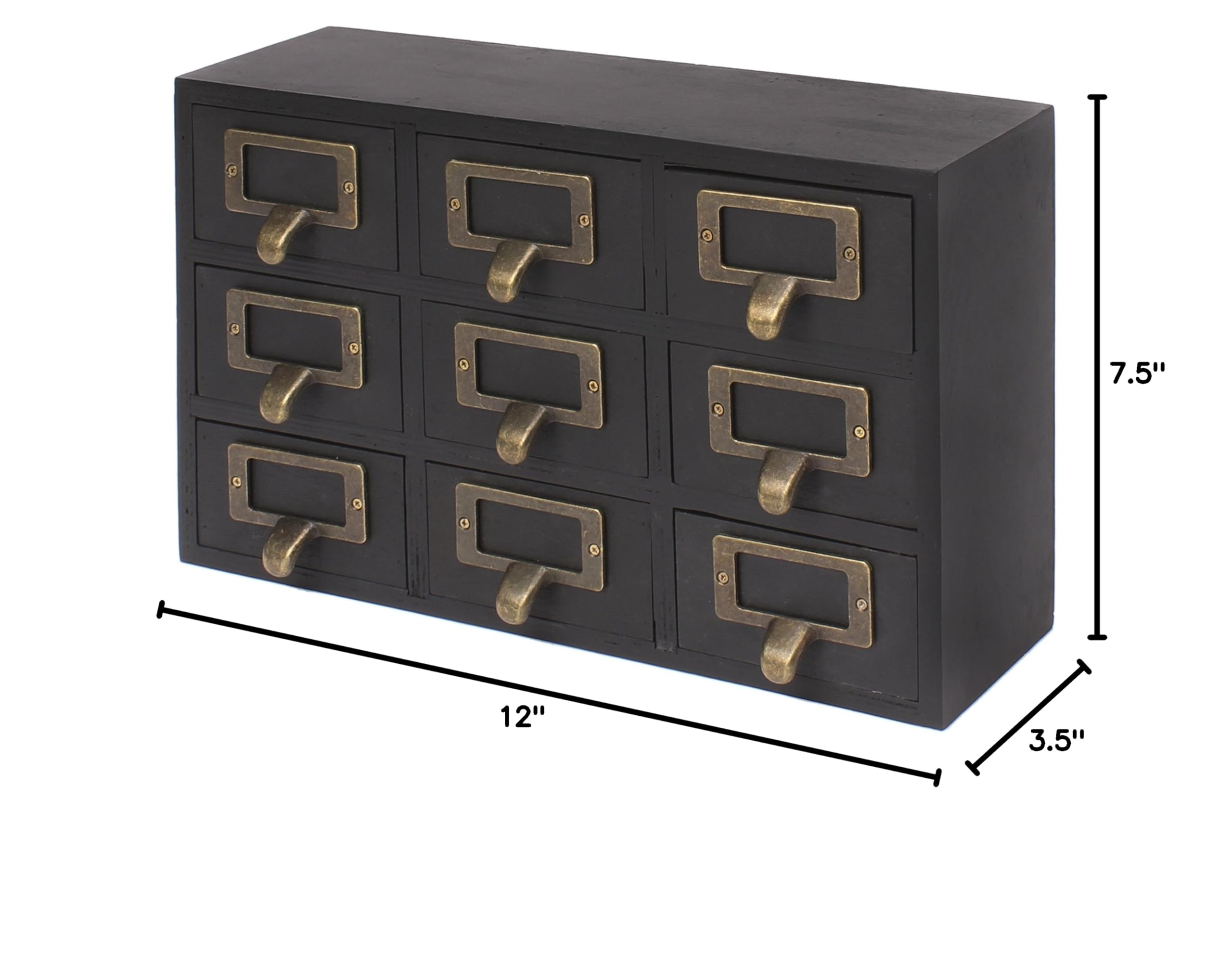 Kate and Laurel Apothecary Wood Desk Drawer Set - 9 Drawers Rustic Black Organizer for Home Office, Craft Room & Bedroom Storage
