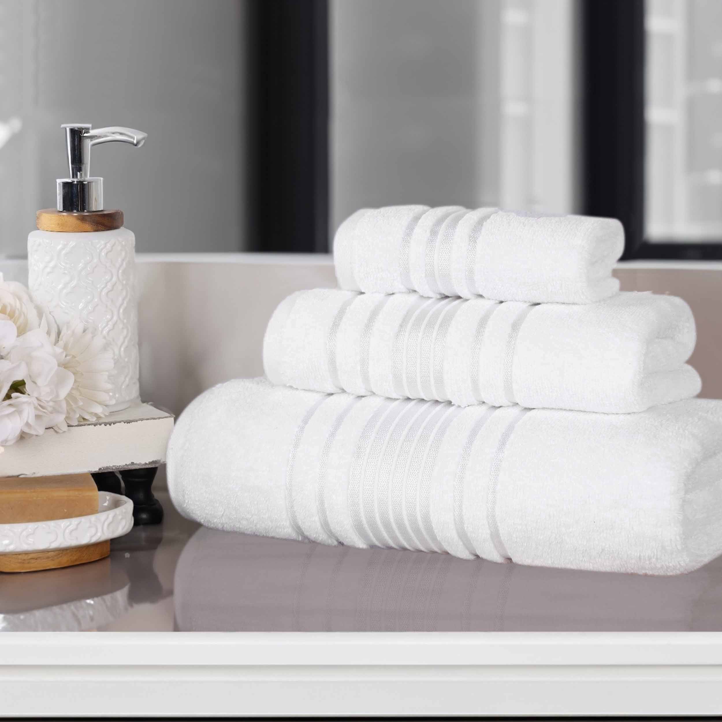 Premium Sadie Zero Twist Cotton 3-Piece Towel Set with Elegant Floral Motif - Ultra Soft & Absorbent Bath Towels for Spa, Guest Bathroom & Luxury Home Decor