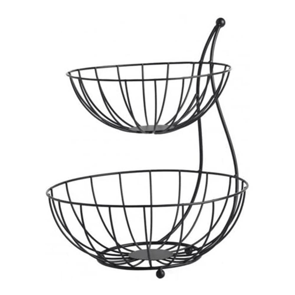 2-Tier Black Metal Fruit Basket for Kitchen Counter - Large Capacity Airy Fruit & Vegetable Holder for Freshness - Perfect for Dining Room, Pantry, or Breakfast Nook (Color: Black)