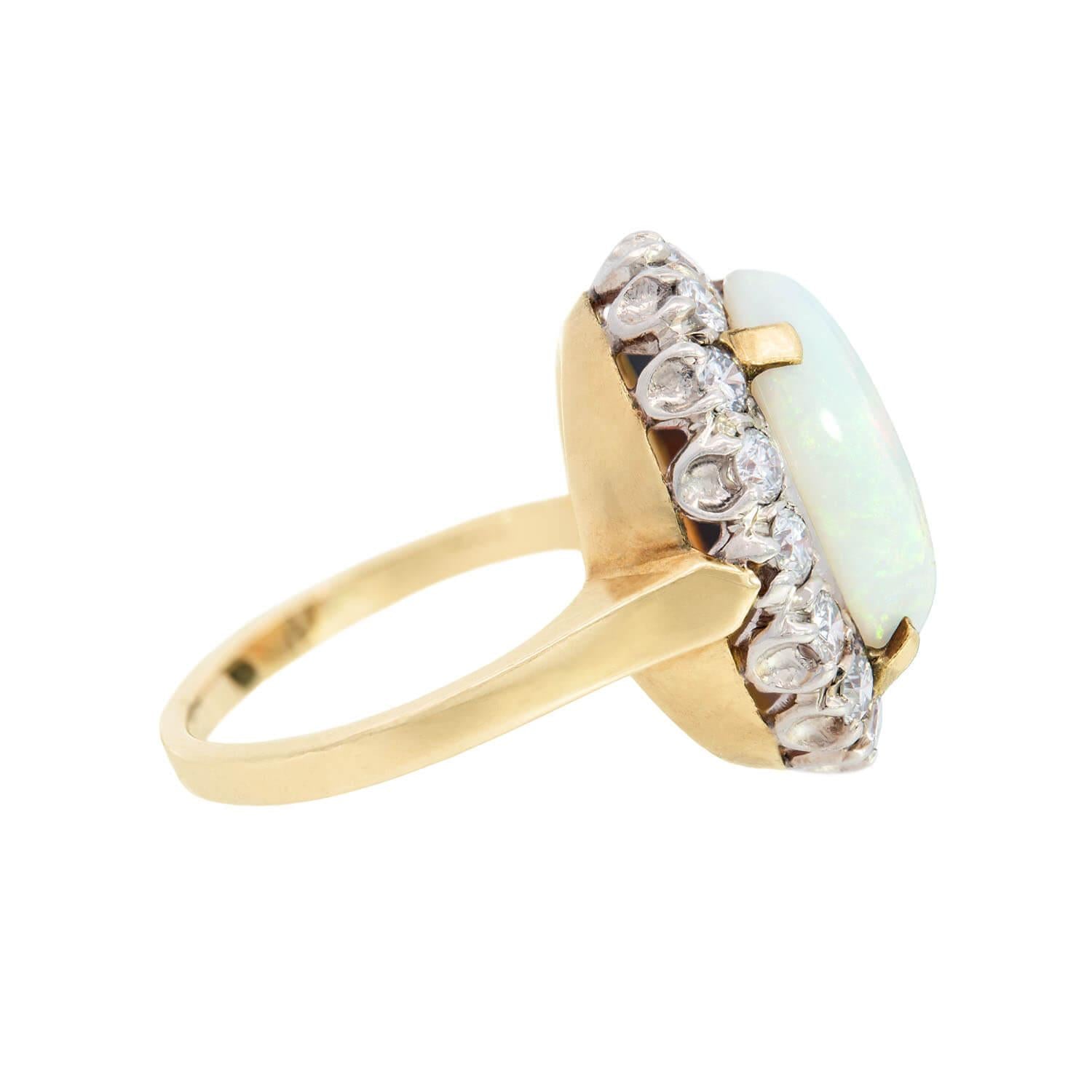 Vintage 14k Gold/Platinum Opal & Diamond Halo Engagement Ring for Women - Elegant Wedding, Anniversary & Special Occasion Jewelry Gift