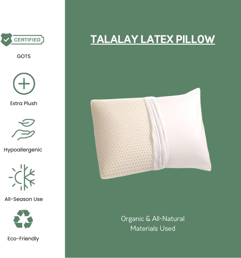 Organic Talalay Latex Pillows with GOTS Certified Cotton Cover (Standard Soft, 2-Pack) - Hypoallergenic Bed Pillows for Neck Pain Relief & Head Support - Ideal for Side, Back & Stomach Sleepers - Perfect for Home, Hotel & Travel Use