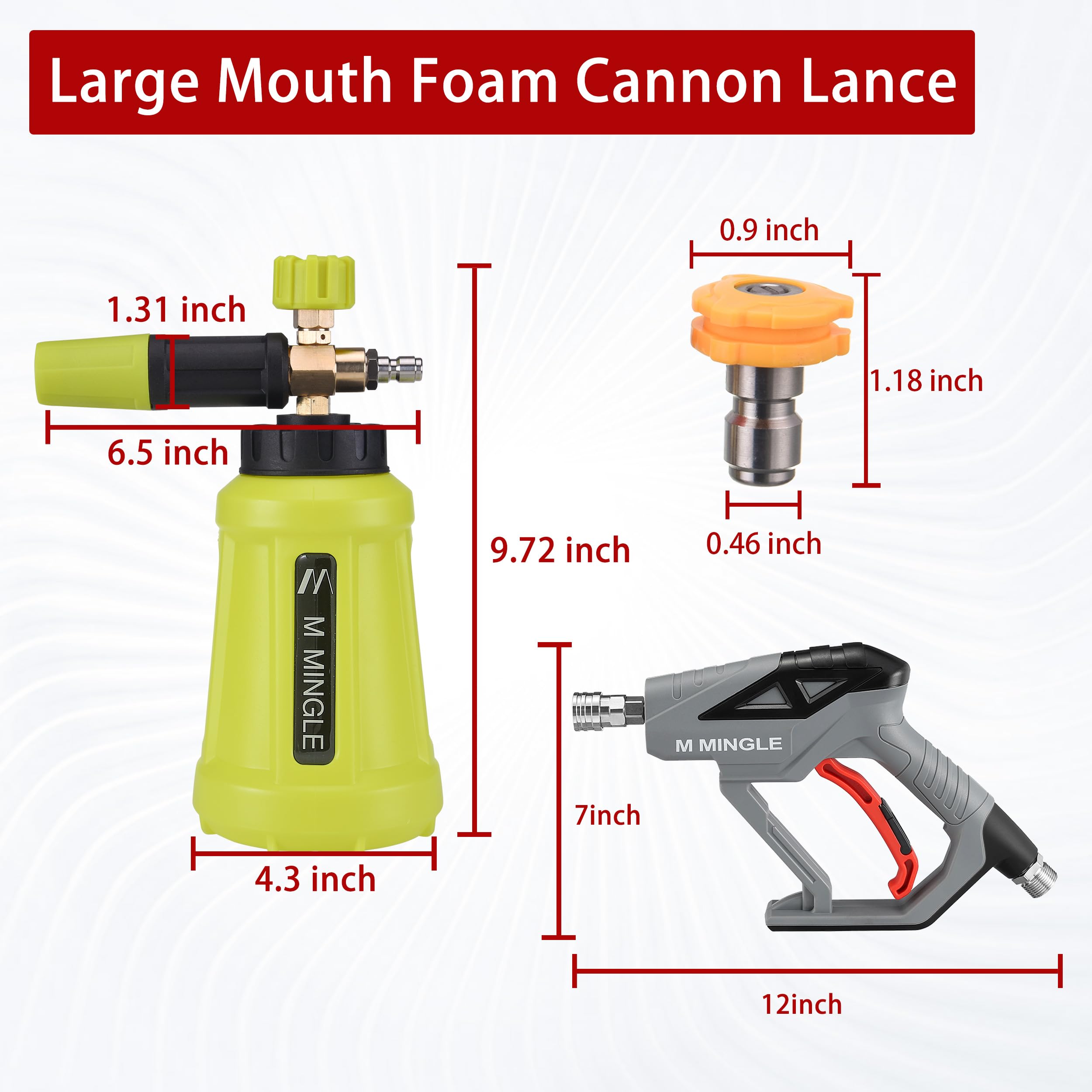 **M MINGLE 4000 PSI High Pressure Washer Gun & Snow Foam Lance - Car Wash Foam Blaster with 1/4