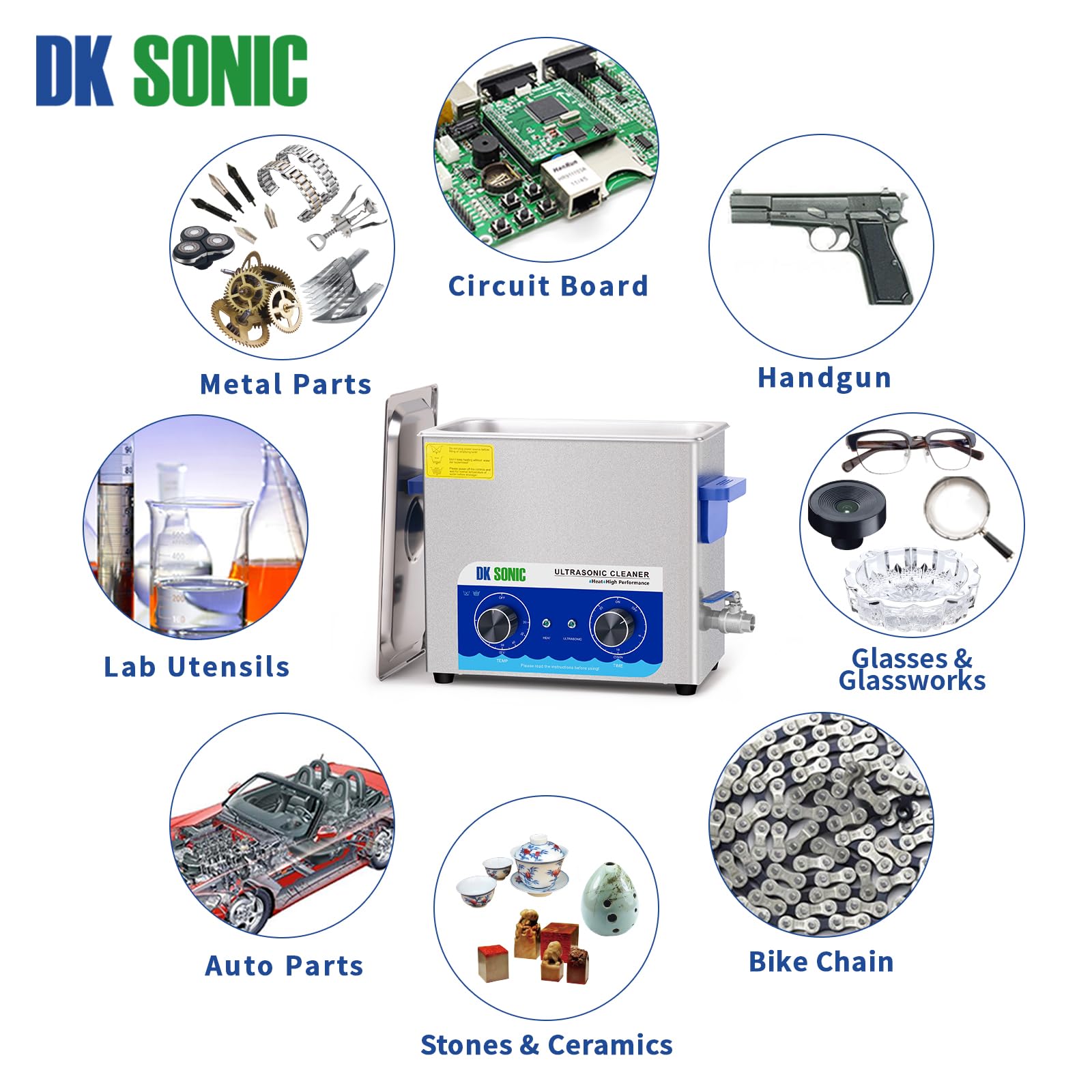 DK SONIC 6L Ultrasonic Carburetor Cleaner with Heater & Timer - Professional Ultrasonic Parts Cleaner for Jewelry, Eyeglasses, Watchbands, Coins, Gun & Carburetor Parts - Perfect for Home Workshop, Auto Repair & Jewelry Cleaning