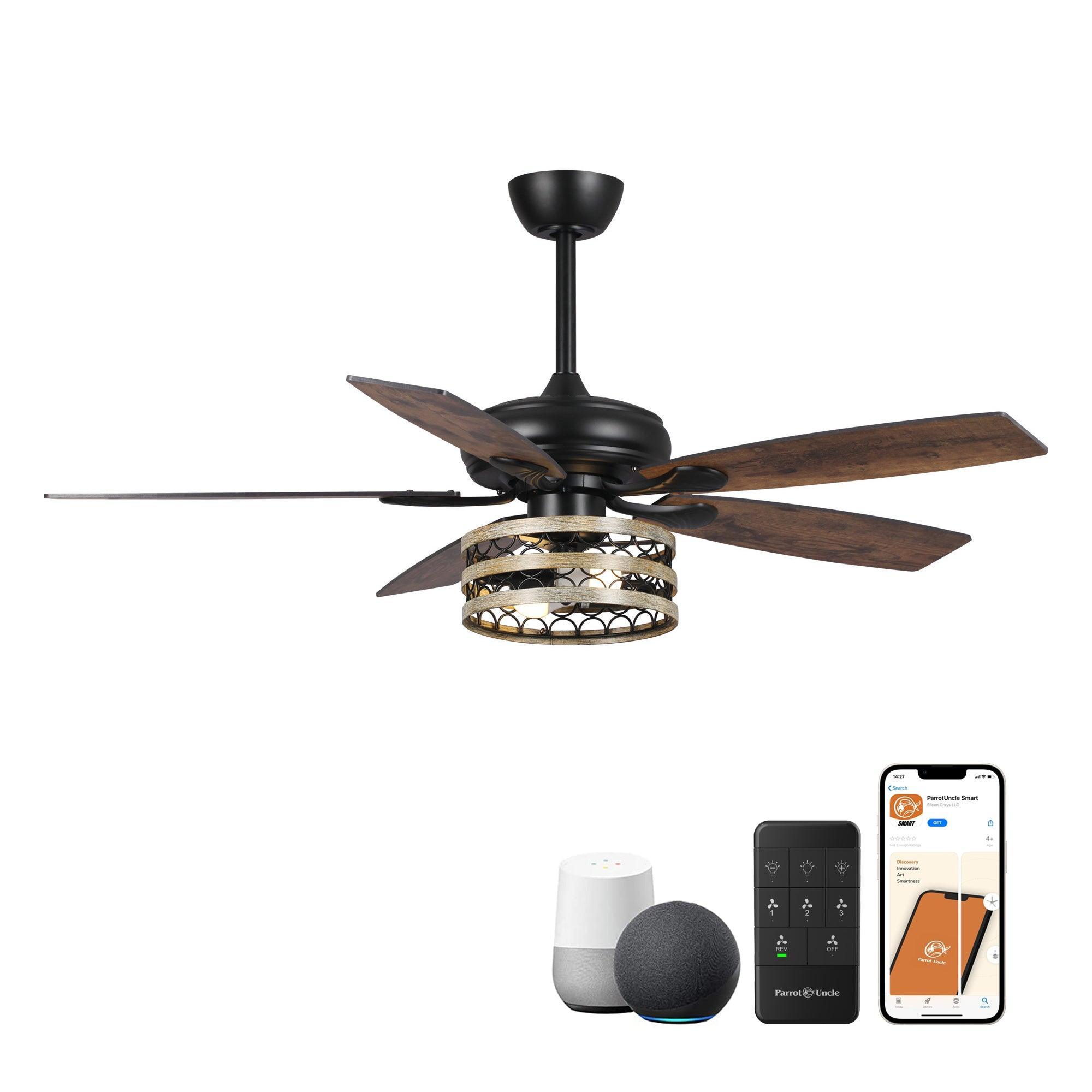 52 Alward Smart Ceiling Fan with LED Light Kit - Remote Control, Dimmable, Energy Efficient - Perfect for Bedroom, Living Room, and Office