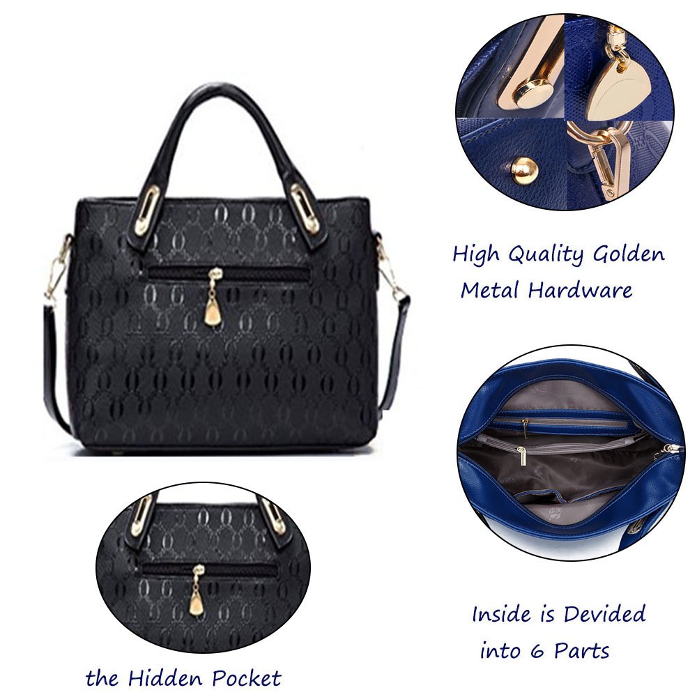 5-Piece Women's PU Leather Handbag Set - Large Tote, Purse, Shoulder Bag & Card Holder (Black) | Stylish Satchel Hobo Bags for Work, Travel & Everyday Use