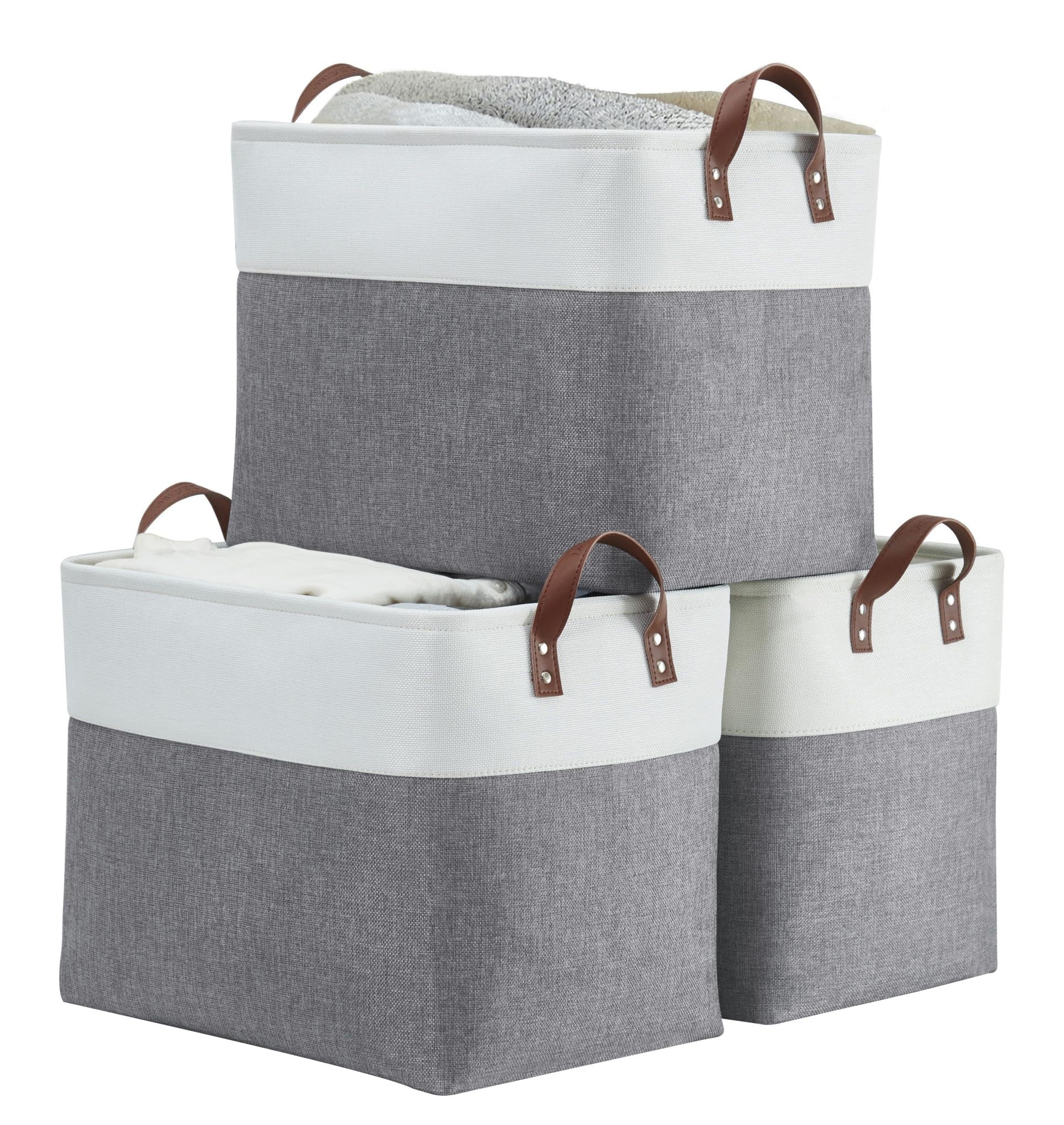 DECOMOMO XXL Fabric Storage Baskets (3-Pack) - Large Closet Organizer for Toys, Nursery & Laundry - Breathable Foldable Storage Bins in Slate Grey & White | Perfect for Home Organization & Kids Room Storage