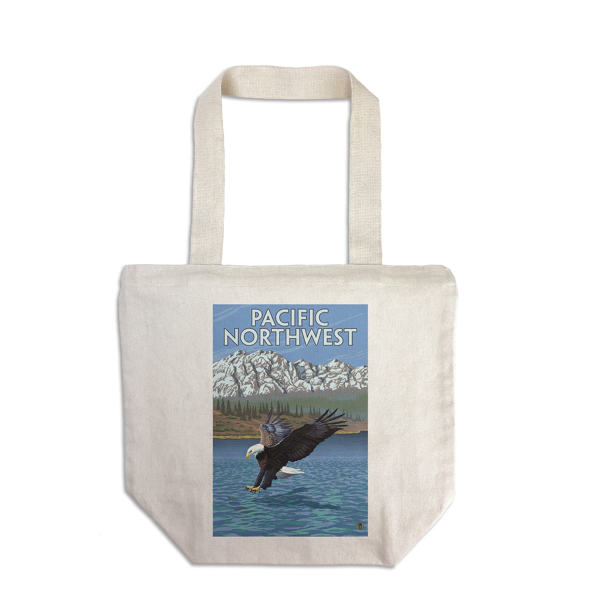 Lantern Press Pacific Northwest Fishing Eagle Tote Bag - 100% Cotton Canvas Reusable Shopping Bag for Groceries, Beach & Outdoor Activities