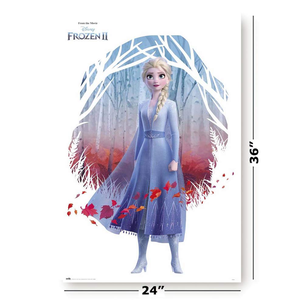 Frozen 2 Movie Poster - Elsa in Forest Wall Art Print 24x36 Inches - Disney Princess Home Decor for Kids Room, Theater Room & Gift Idea