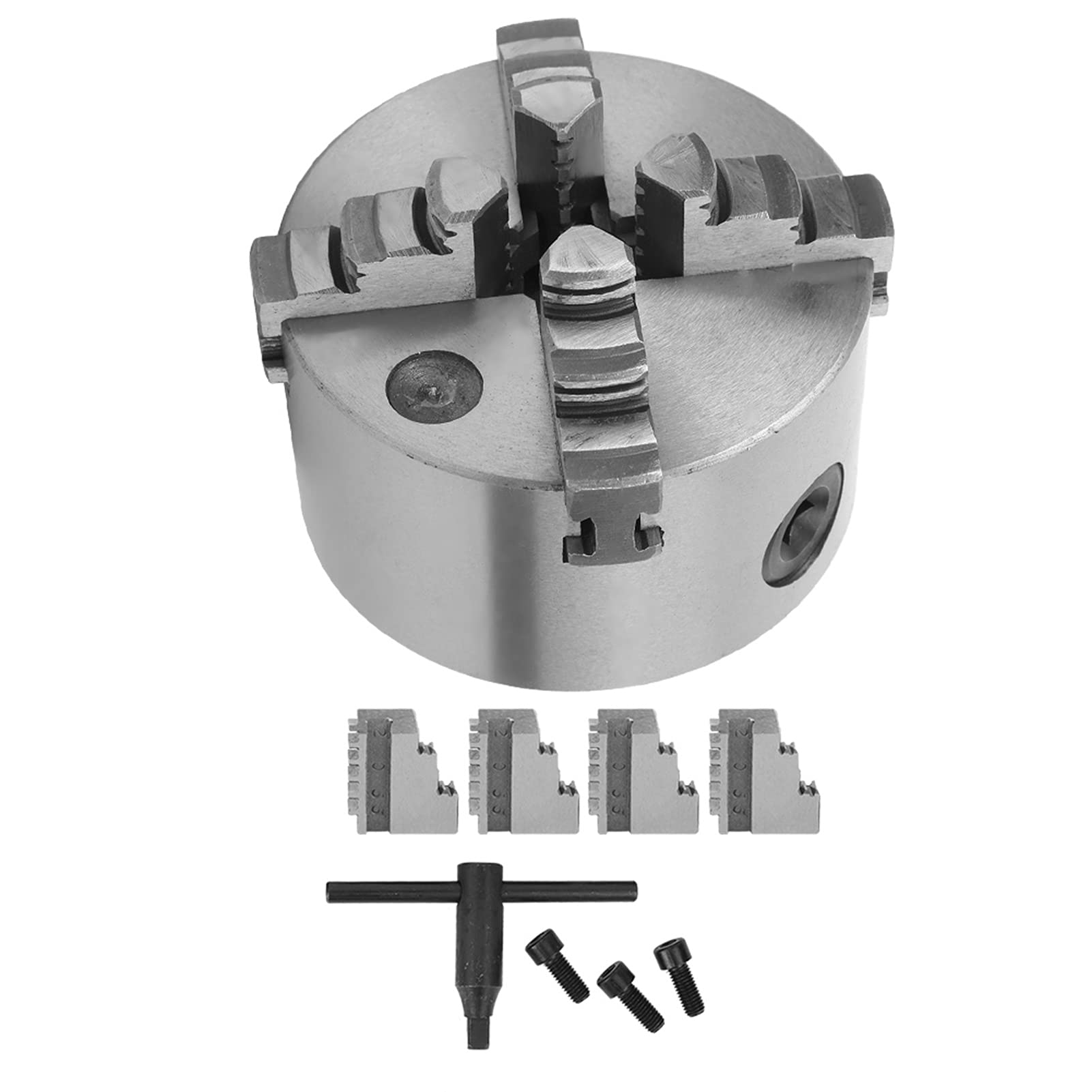 4 Jaw Self Centering Lathe Chuck 100mm (3.9in) Clamping Range - Heavy Duty Metal Lathe Chuck with Wrench for CNC Router, Turning & Milling Machines - Perfect for Metalworking, Woodworking & DIY Projects