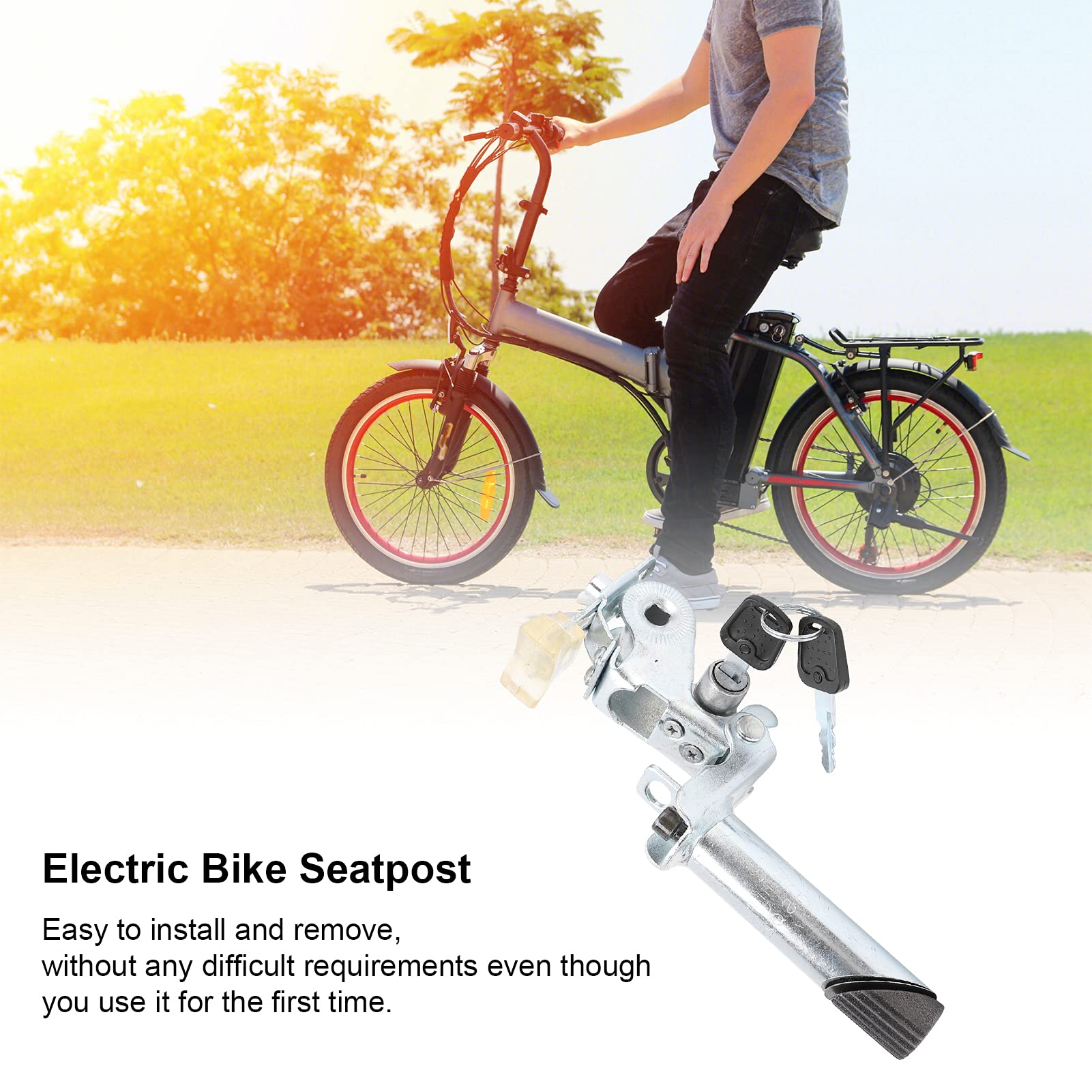 VBESTLIFE Electric Bike Seat Post - Adjustable Height Aluminum Alloy Folding Seatpost with Anti-Theft Key Lock | Perfect for Commuting, Mountain Biking & Urban Cycling Accessories