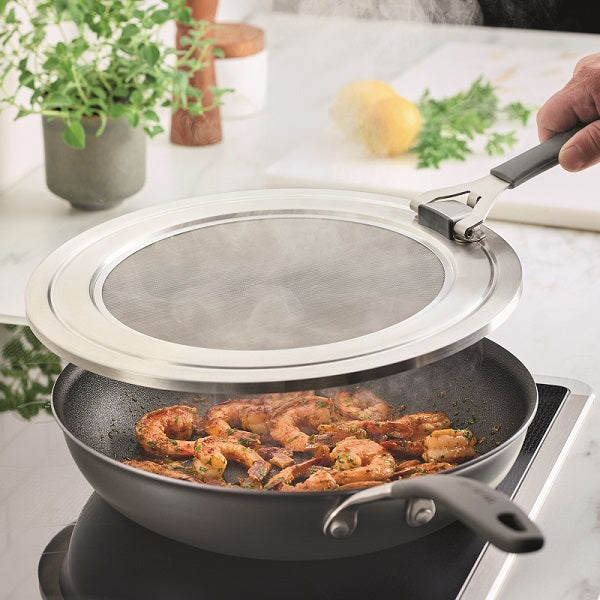 Premium Universal Stainless Steel Splatter Guard for Frying Pans - 12 Inch Oil Splash Protector for Cooking, Frying & Sauteing - Durable Kitchen Essential for Mess-Free Stovetop Cooking