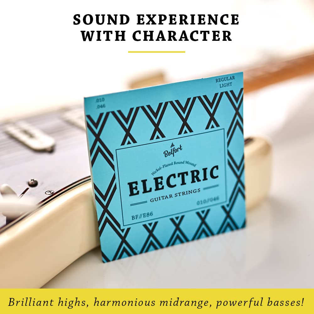 BELFORT® 10-46 Gauge Nickel Steel Electric Guitar Strings (6-String Set) with 4 Picks & Extra 1E String - Perfect for Rock, Blues & Live Performances - Guitar Accessories & Replacement Parts