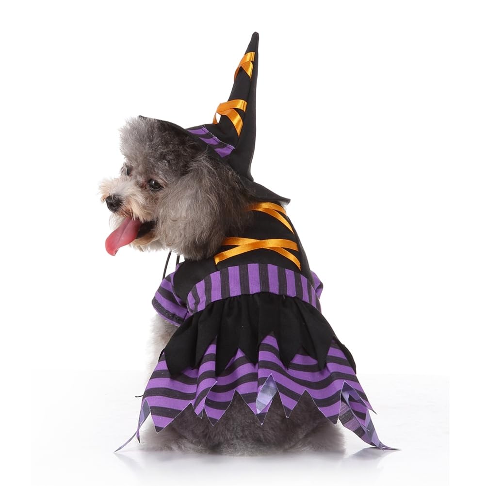 Hemobllo Halloween Dog Costume - Purple Wizard Witch Outfit with Hat for Small & Medium Dogs | Funny Pet Cosplay Costume for Halloween Parties & Dress-Up Play