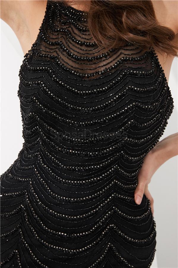 Elegant Black Beaded Lace Mermaid Prom Dress for Evening Party & Formal Events - Perfect for Prom Night, Homecoming, and Special Occasions