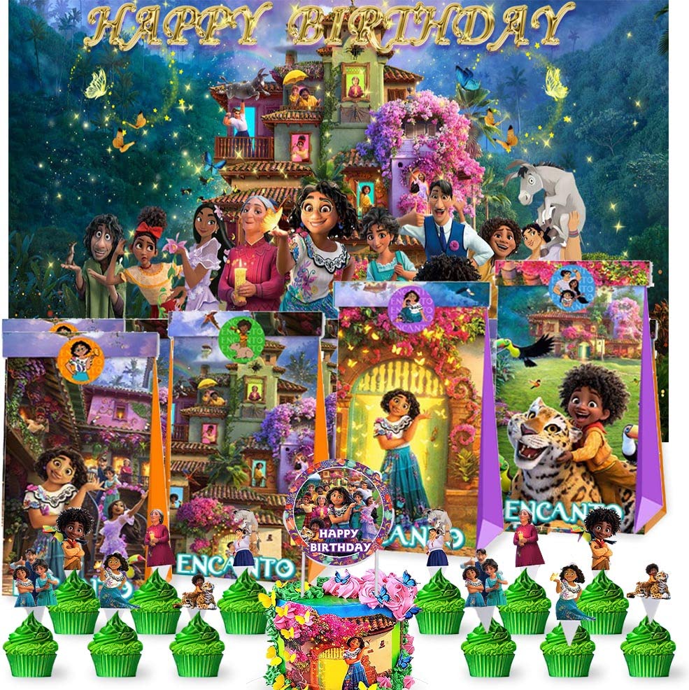 Encanto Party Supplies Decorations - Favor Bags, Gift Boxes, Birthday Cake Topper & Backdrop Banner for Disney Themed Parties, Baby Showers & Birthday Celebrations