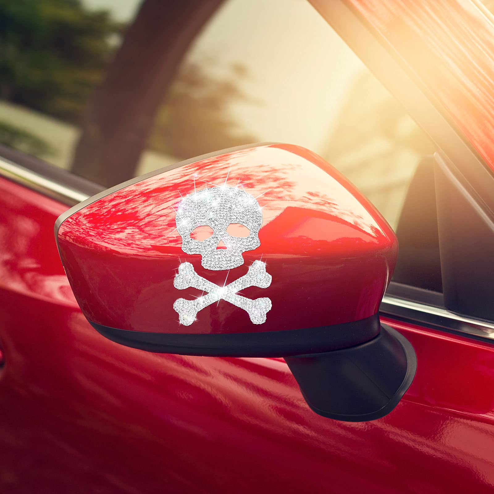 Bling Skull Car Decals for Women - 2 Pack Rhinestone Waterproof Stickers for Car, Motorcycle Helmet, Laptop, Luggage & Guitar - Crystal Skull Accessories for Stylish Vehicle & Personal Item Decoration
