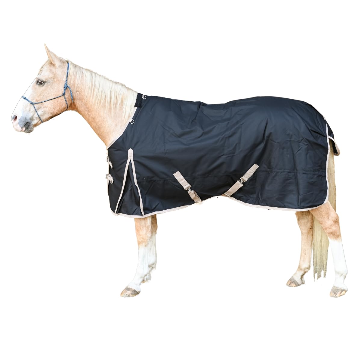 1200D Waterproof Heavyweight Horse Blanket - 400g Insulated Winter Turnout with Fleece Collar, Shoulder Gussets & Tail Flap - Black 78
