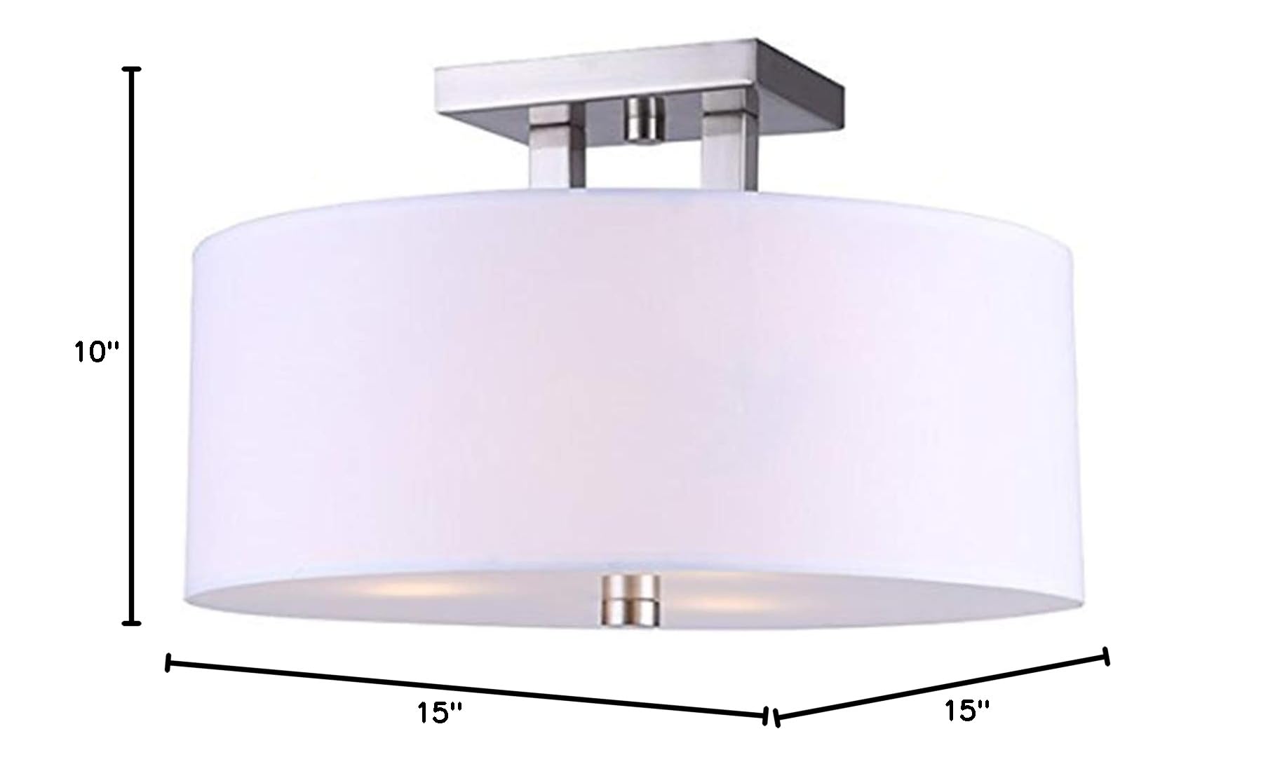 CANARM ISF578A03BN Semi-Flush Mount Ceiling Light - Brushed Nickel Finish with White Fabric Shade & Glass Diffuser - Perfect for Bedroom, Living Room, and Hallway Lighting