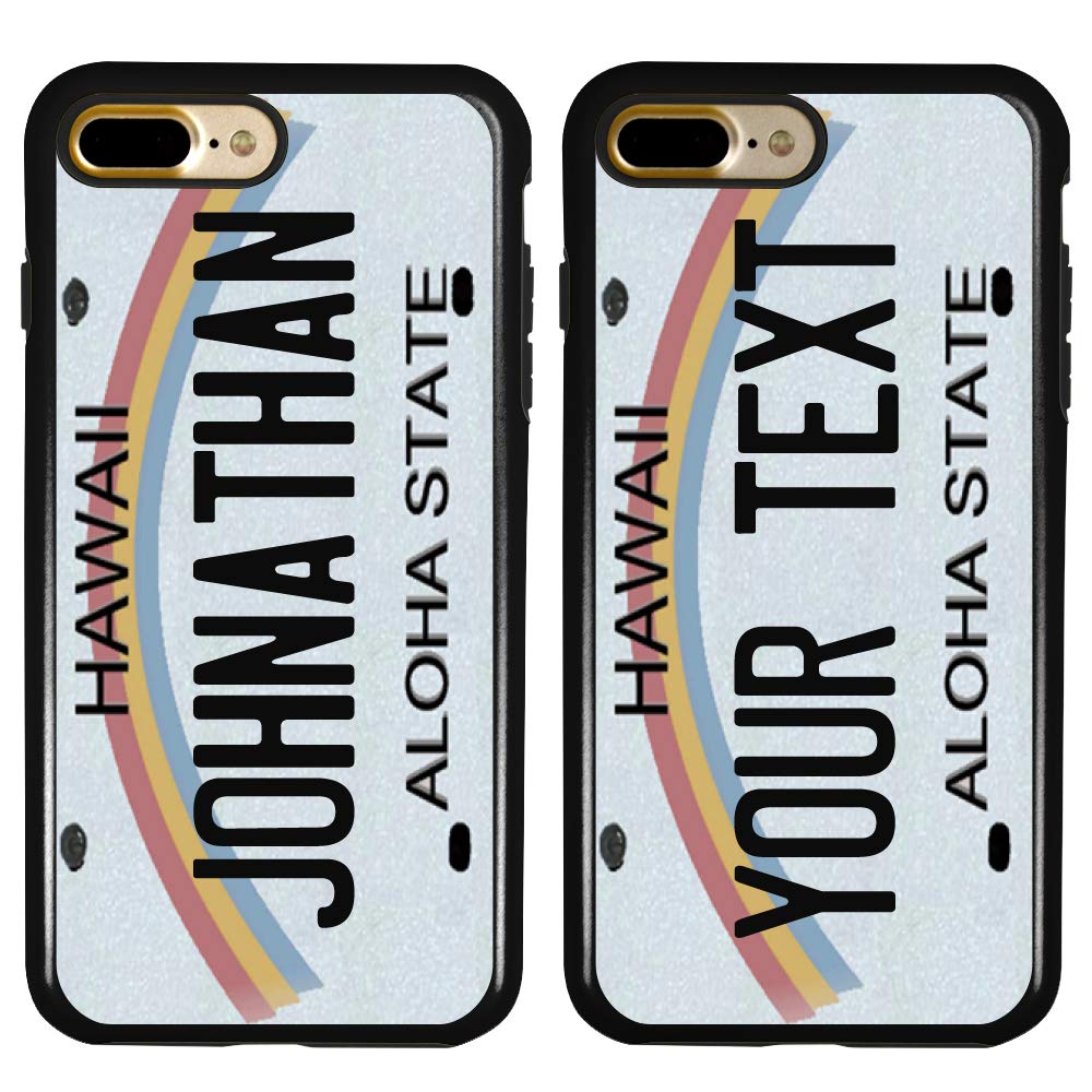Custom Hybrid Hawaii License Plate Case for iPhone 7 Plus & 8 Plus - Personalized Protective Phone Cover - Create Your Own Design - Durable Shockproof Case for Travel & Outdoor Activities (Black)