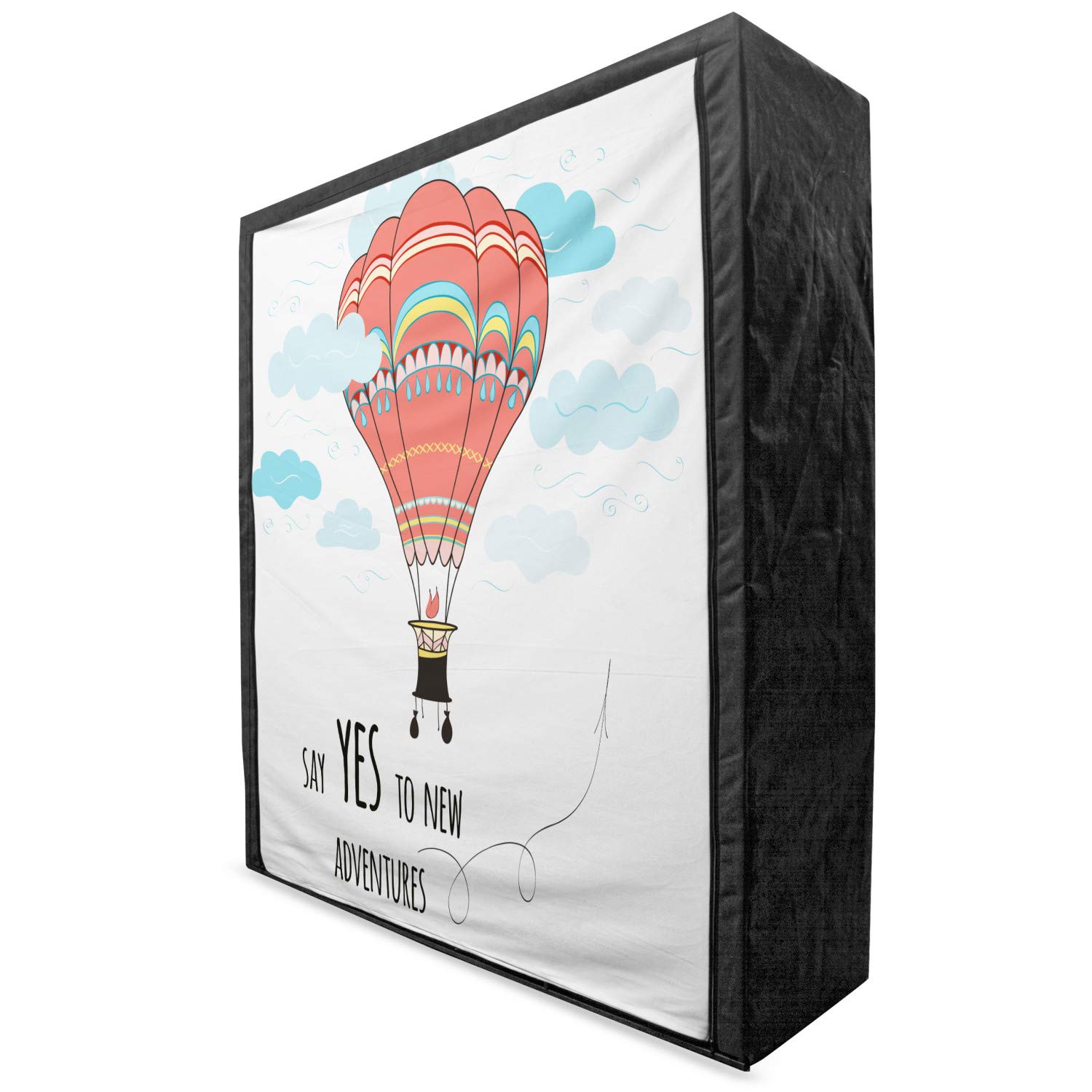 Ambesonne Cartoon Portable Fabric Wardrobe with Shelves - Hand Drawn Hot Air Balloon Design & Inspirational 