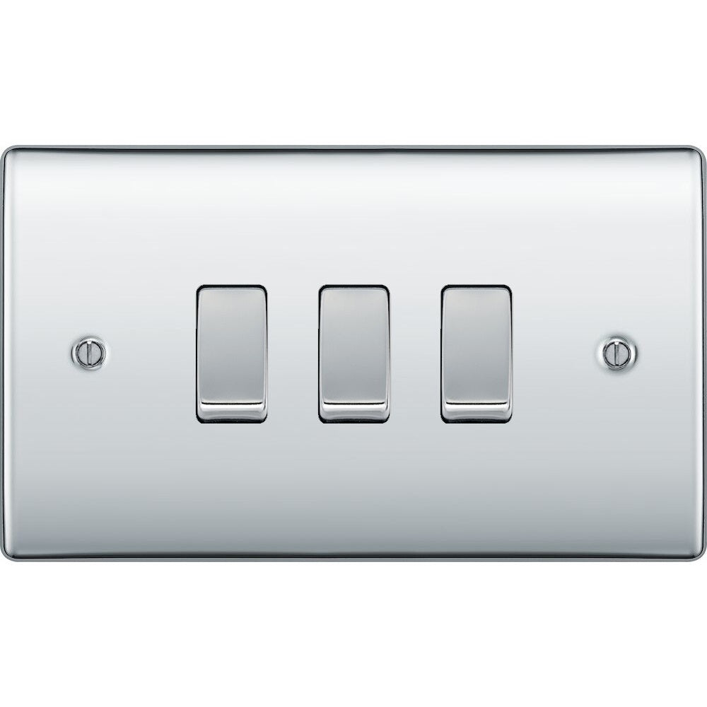BG Nexus Metal Polished Chrome 3G 2W Light Switch NPC432 - Premium Electrical Switch for Modern Homes, Offices & Commercial Spaces