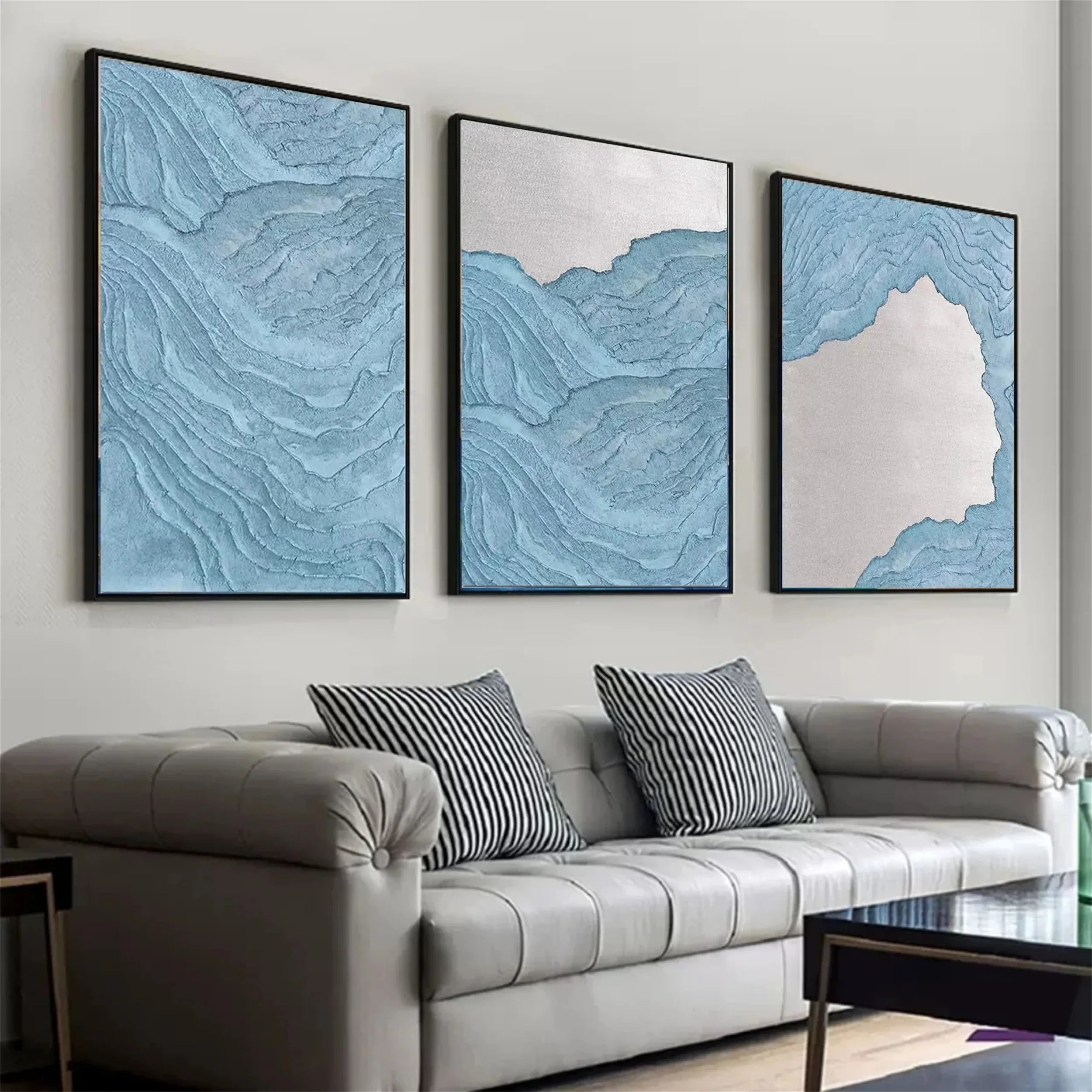 Ocean and Sky Painting Set of 3 - Coastal Wall Art Decor for Living Room, Bedroom, Office | Modern Seascape Canvas Prints | Home & Office Decoration