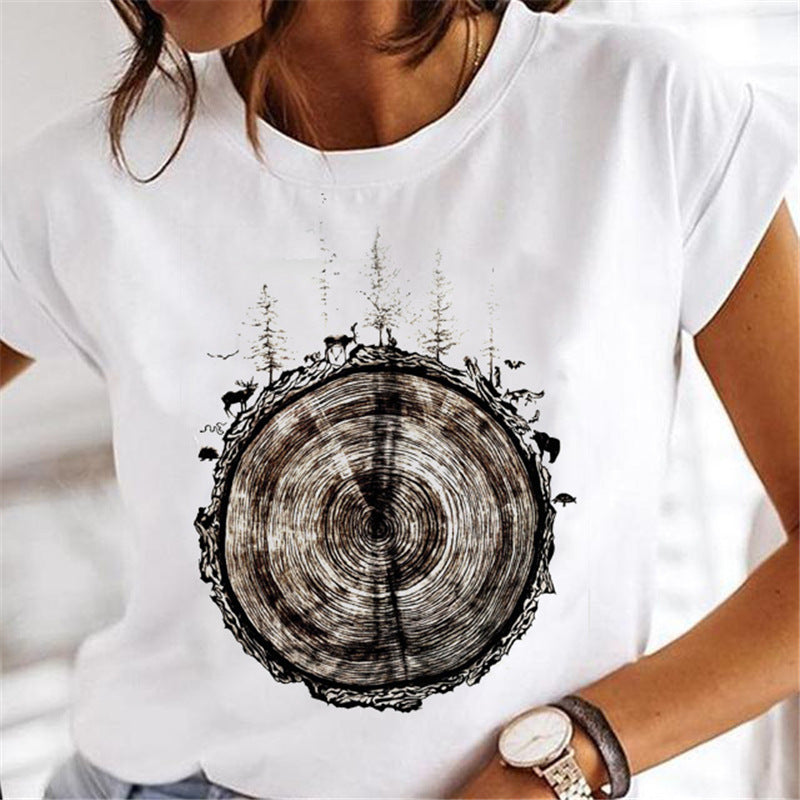 Women's Dandelion Print Cartoon T-Shirt - Fashion Casual Short Sleeve Tee for Women - Perfect for Summer Outfits, Streetwear & Graphic Tee Lovers