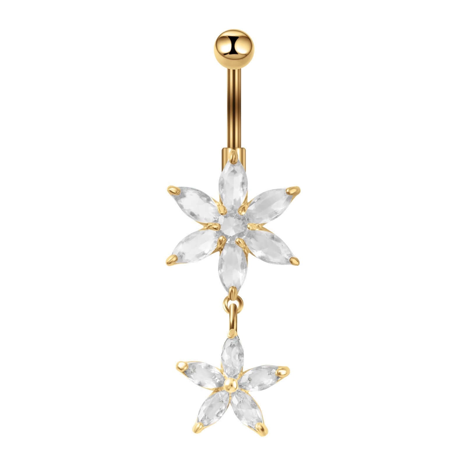 Hypoallergenic Flower Dangle Belly Button Rings | Surgical Steel Top Mount Navel Piercing Jewelry | Cute Body Jewelry for Women | Perfect for Summer, Beach, and Festival Outfits