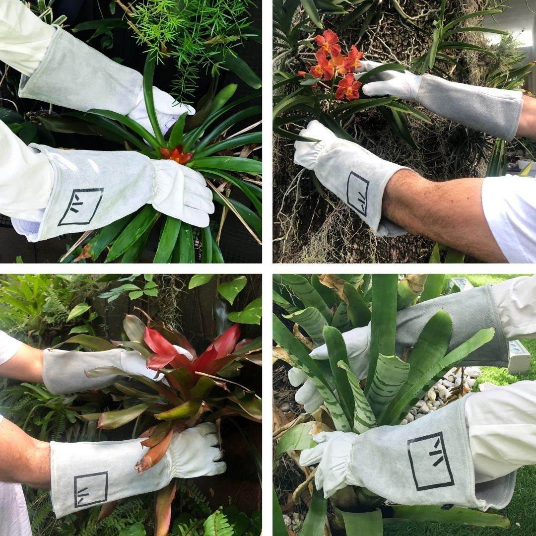 Premium Leather Rose Pruning Gloves for Women - Cut-Resistant Long Gauntlet Gardening Gloves for Rose Bushes & Thorny Plants (White, Cowhide) - Ideal for Rose Gardening, Landscaping & Outdoor Work Protection