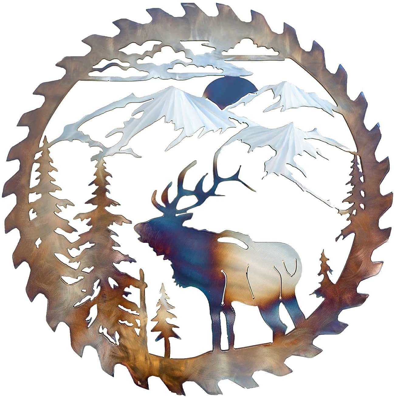 Metal Elk Wall Art - Handcrafted Saw Blade Elk Decor for Home - Rustic Indoor Wall Hanging for Living Room, Bedroom, Bathroom - Perfect for Cabin, Lodge & Western Style Decor