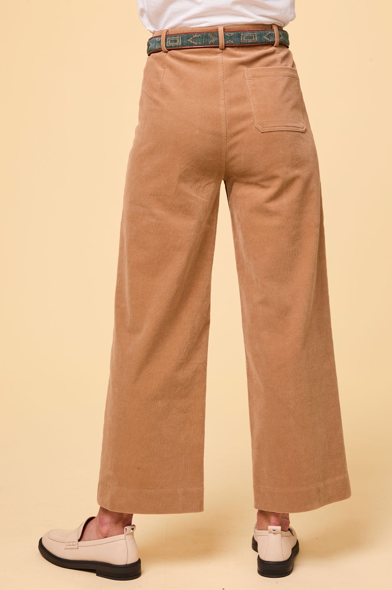 Kendal Cropped Stretch Corduroy Pants for Women | High Waisted Comfort Fit | Camel Brown Casual Trousers | Perfect for Work, Date Night & Fall Outfits