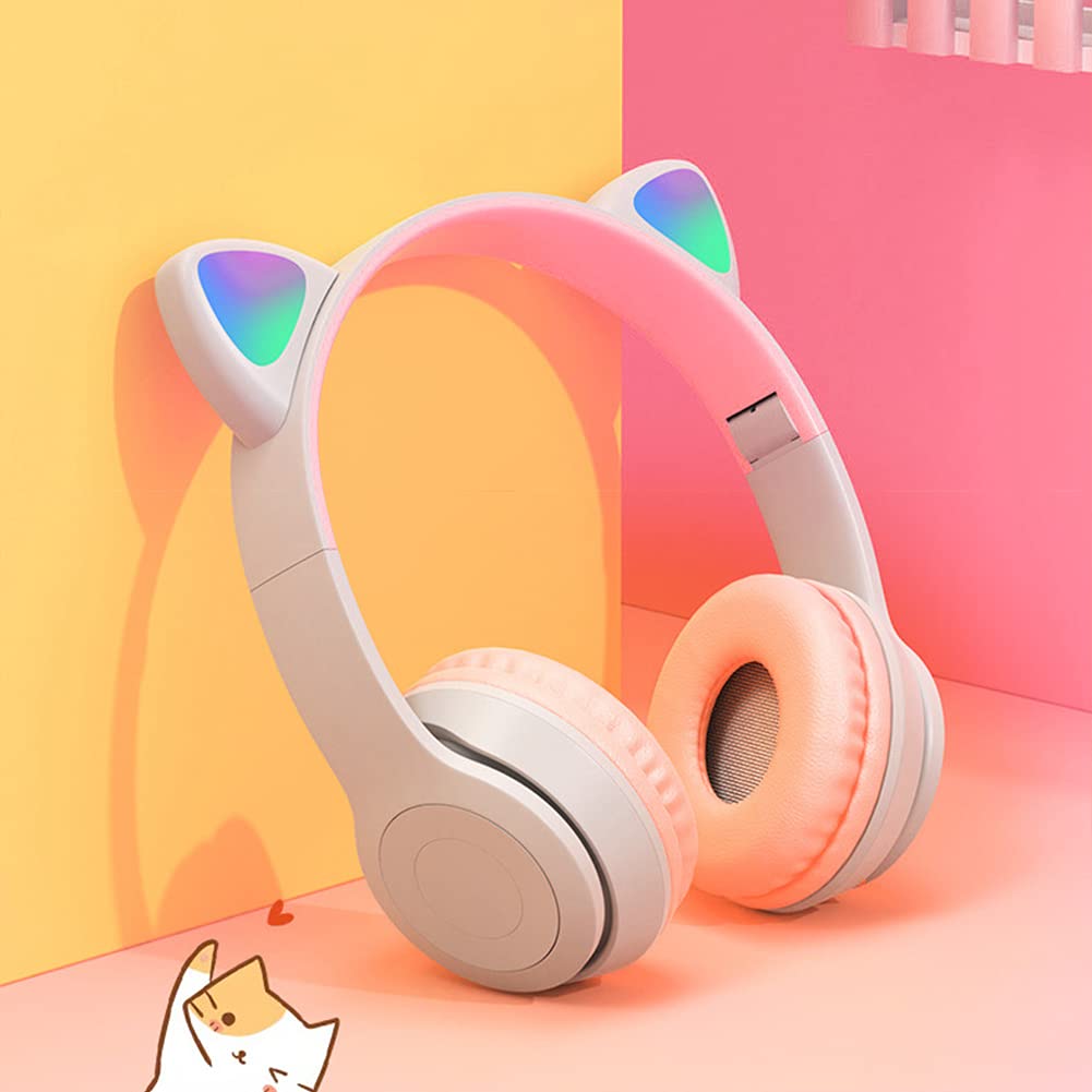 LED Cat Ear Bluetooth 5.0 Wireless Headphones with Built-in Mic & Noise Cancelling - Foldable Over-Ear Gaming Headset for Kids & Adults, Perfect for Study, Travel & Gaming (Purple)
