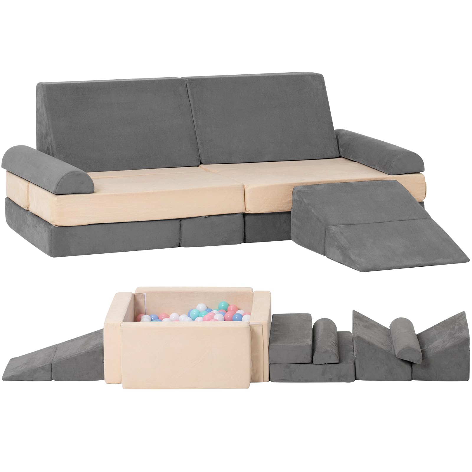 LOAOL Kids Foam Modular Couch with Ball Pit - Convertible Climbing Play Sofa for Boys & Girls - Soft Floor Furniture for Kids Room & Playroom - Perfect for Playtime, Relaxing & Indoor Activities