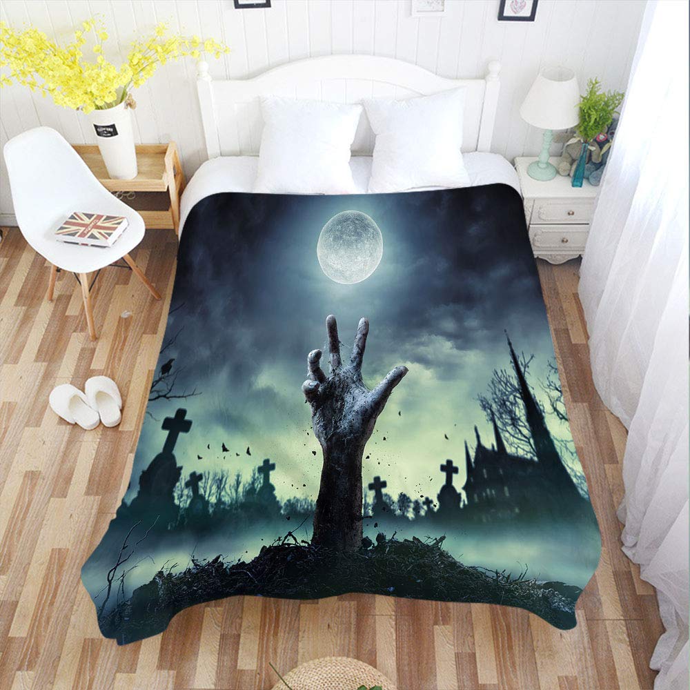 Halloween Throw Blanket - Zombie Hand Grave Skull Dia De Los Muertos Design - King Size Flannel Blanket 60x80 Inch - Soft Cozy Blanket for Couch, Bed, Sofa - Perfect for Women, Men, Halloween Decor & Gift