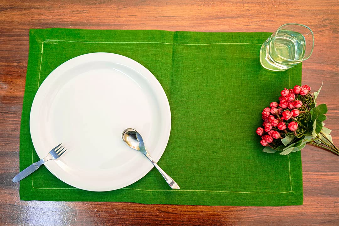 Premium 100% French Flax Linen Placemats Set of 12 (14x19 Inch) - Stone Washed for Softness & Durability, Heat Resistant Table Mats, Handcrafted Home Dining Decor (Forest Green) | Perfect for Farmhouse, Rustic, and Modern Table Settings