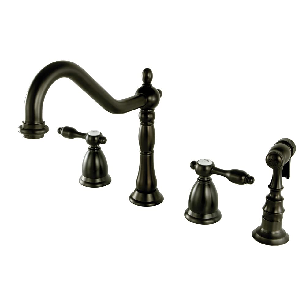 Kingston Brass KS1795TALBS Widespread Kitchen Faucet in Oil Rubbed Bronze - Modern Pull-Down Sprayer for Farmhouse & Commercial Style Kitchens