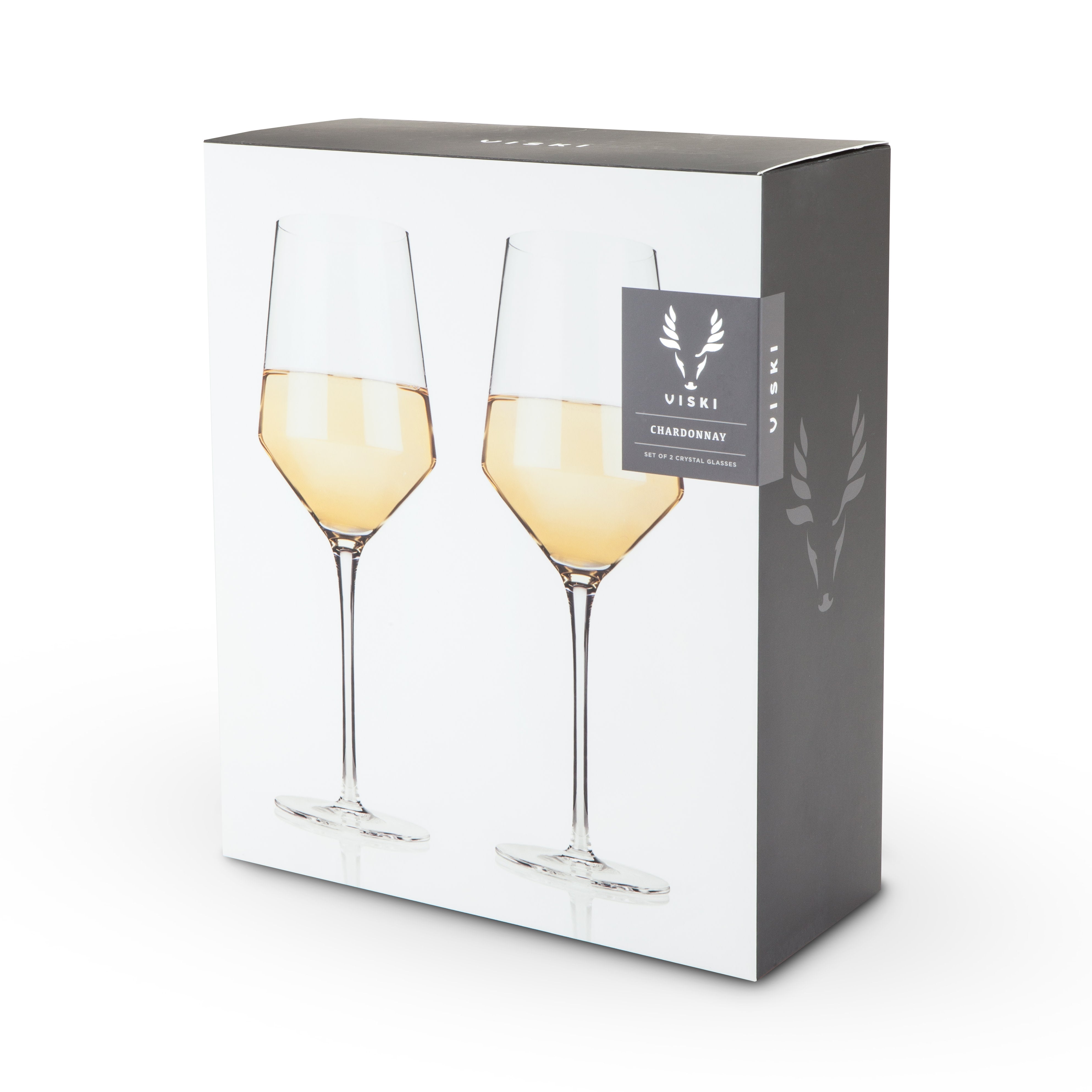 Premium Raye Angled Crystal Chardonnay Wine Glasses Set of 2 - Elegant Stemware for Fine Dining, Romantic Dinners & Wine Tasting Events