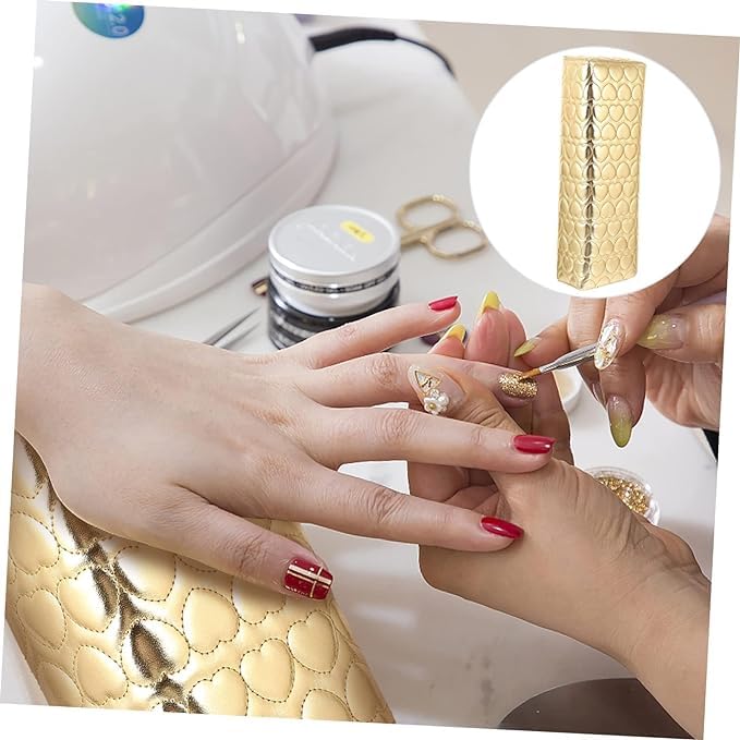 Premium Washable PU Leather Hand Rest Nail Pillow - Detachable Manicure Armrest Cushion for Nail Art & Tech (Square Shape, Gold) - Ideal for Salon, Home & Professional Nail Artists