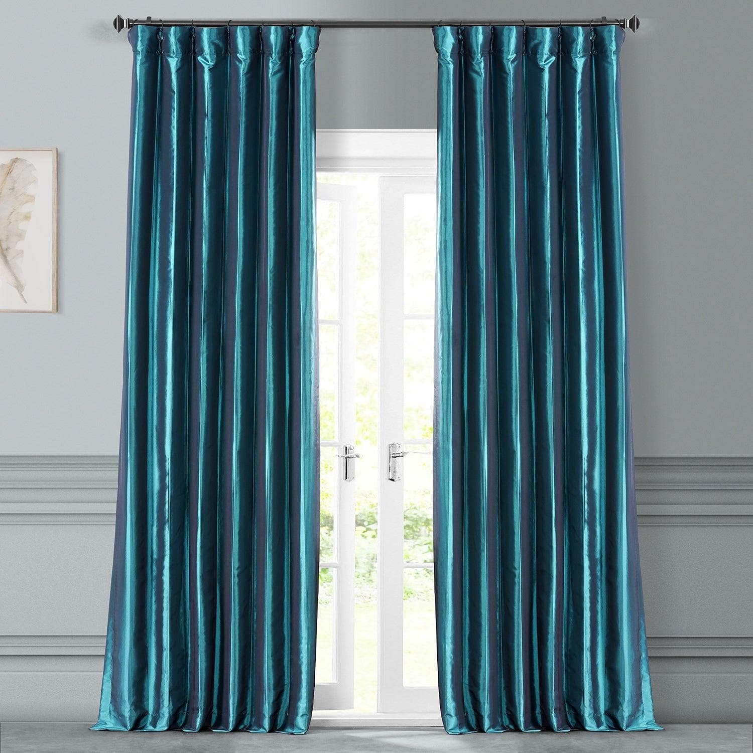Mediterranean Solid Faux Silk Taffeta Blackout Curtains for Bedroom & Living Room - Light Blocking Window Drapes for Better Sleep & Privacy