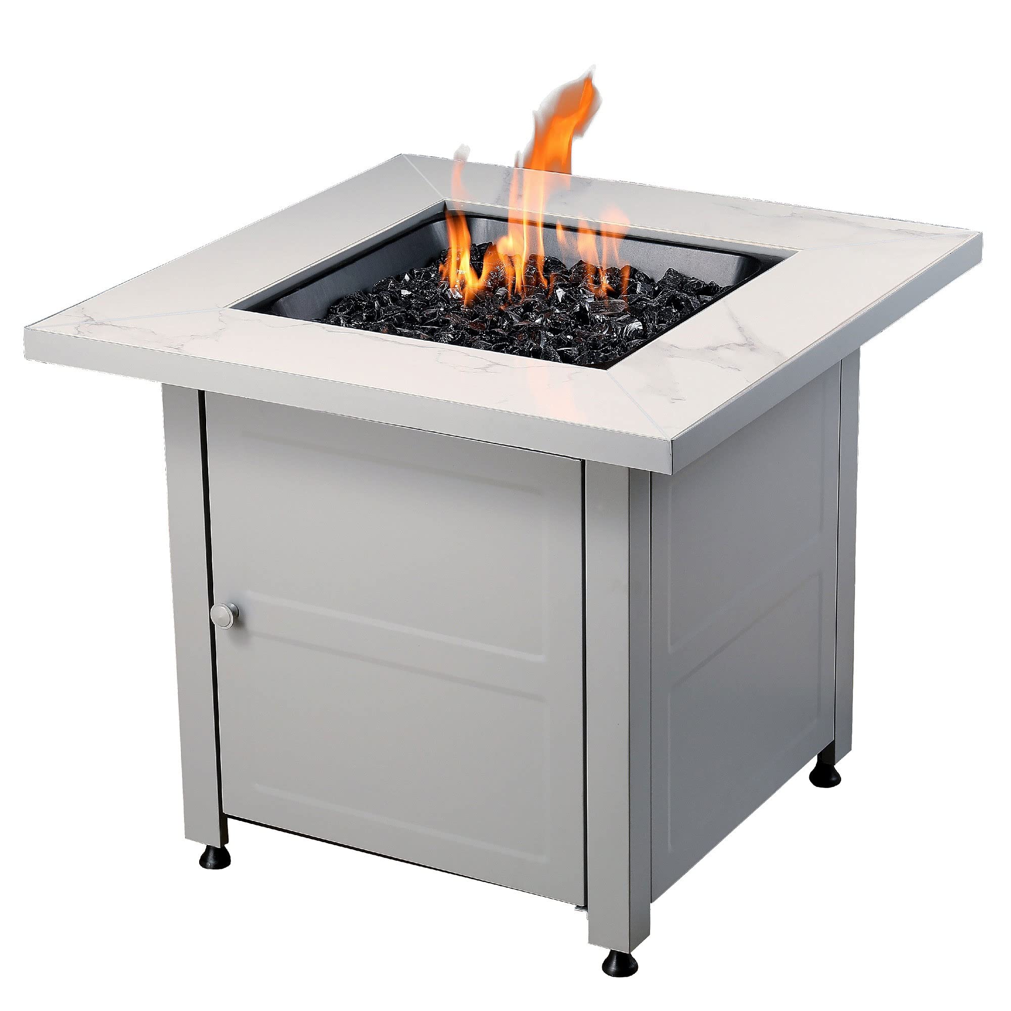 Endless Summer 30 Inch Square Outdoor Gas Fire Pit Table with Steel Mantel & Slate Finish - Black Fire Glass & Protective Cover - Perfect for Patio, Backyard, Deck & Outdoor Gatherings