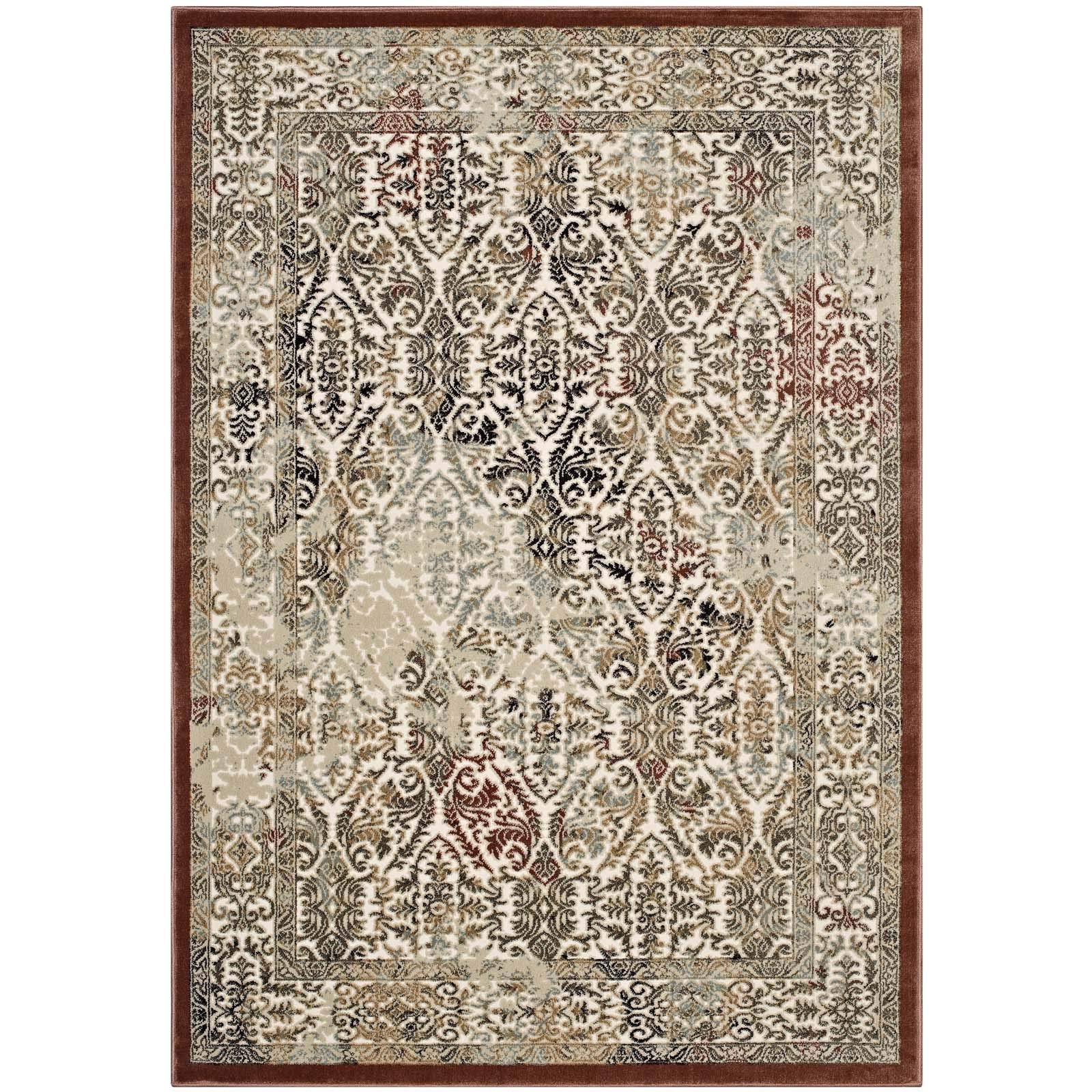 Industrial Country Cottage Farm Beach House Living Lounge Area Rug - Soft Fabric Floor Carpet in Brown & Tan - Perfect for Farmhouse, Coastal, and Rustic Home Decor