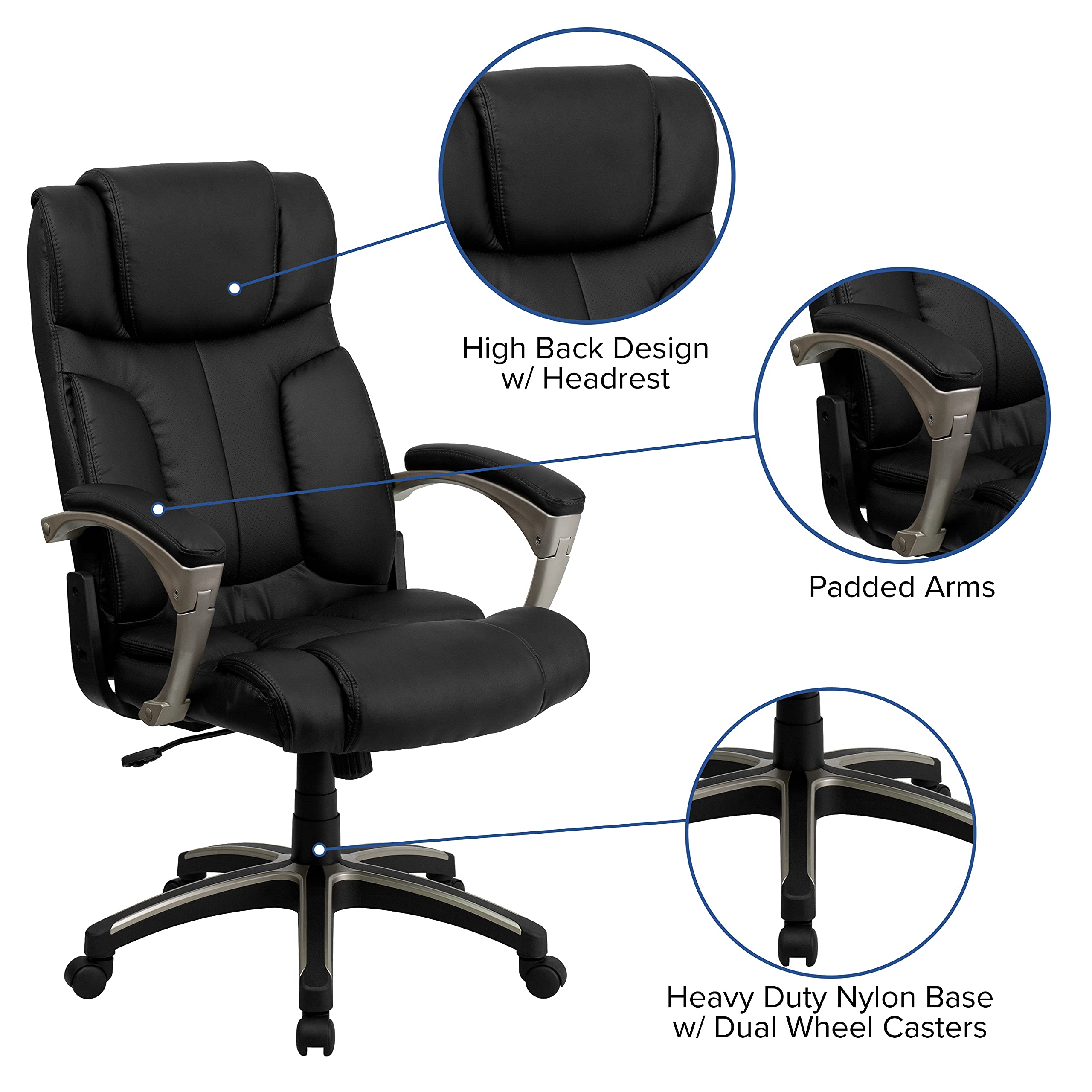 Premium High Back Ergonomic Executive Office Chair - Black LeatherSoft Swivel Chair with Adjustable Arms for Home & Office Workspace Comfort