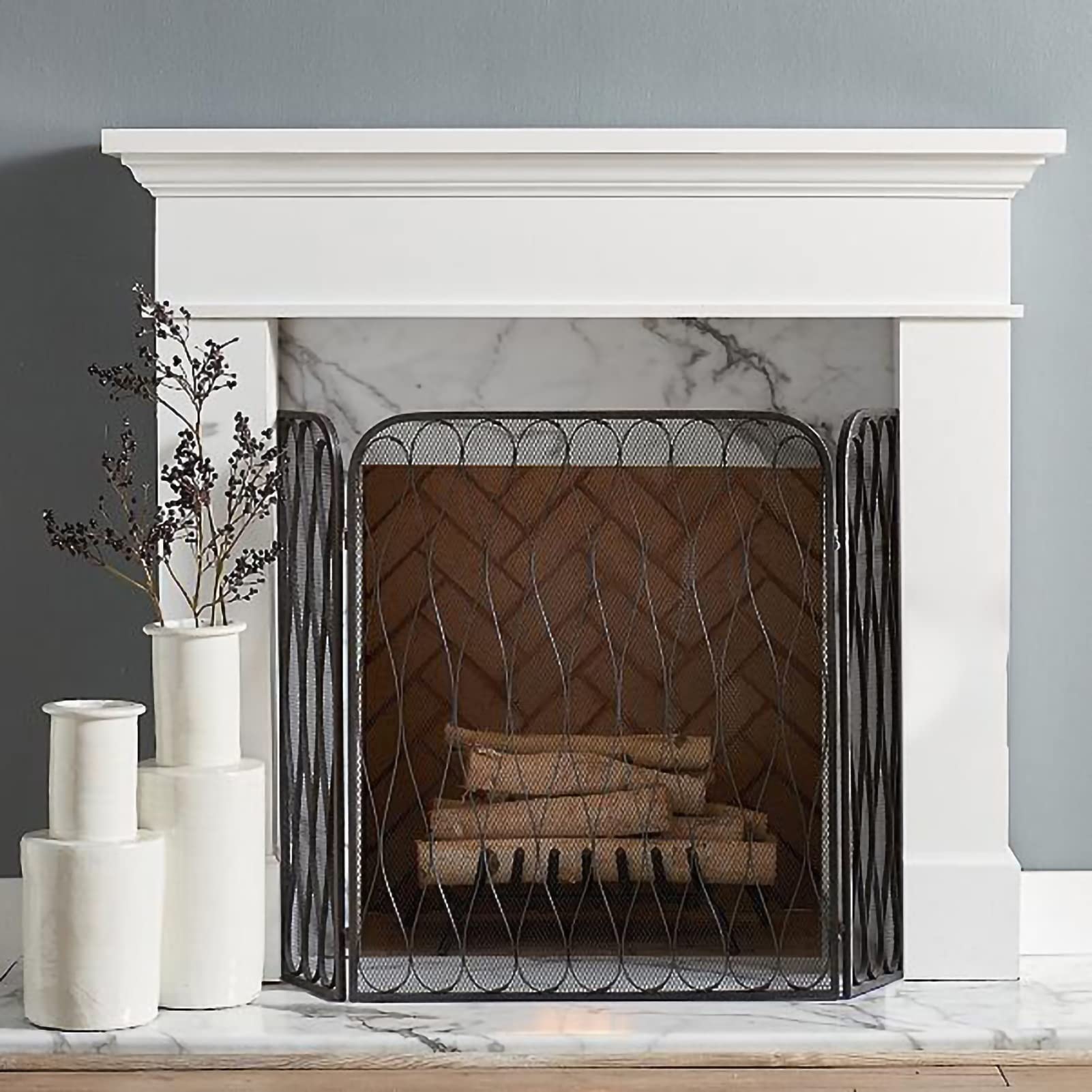 Gold & Black Fireplace Screen Cover - Decorative Fireplace Grate & Safety Screen for Indoor Fireplace Protection - Perfect for Living Room, Bedroom & Home Decor