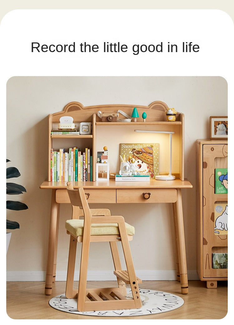 Solid Wood Kids Study Desk - Beech & Oak Wooden Children's Writing Table for Homework & Drawing | Perfect for Bedroom, Homeschool & Classroom Use