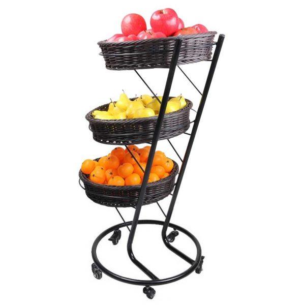 3 Tier Black Display Stand with 5 Wheels - Heavy Duty Rolling Shelf Organizer for Retail Stores, Bakeries & Home Decor - 44294