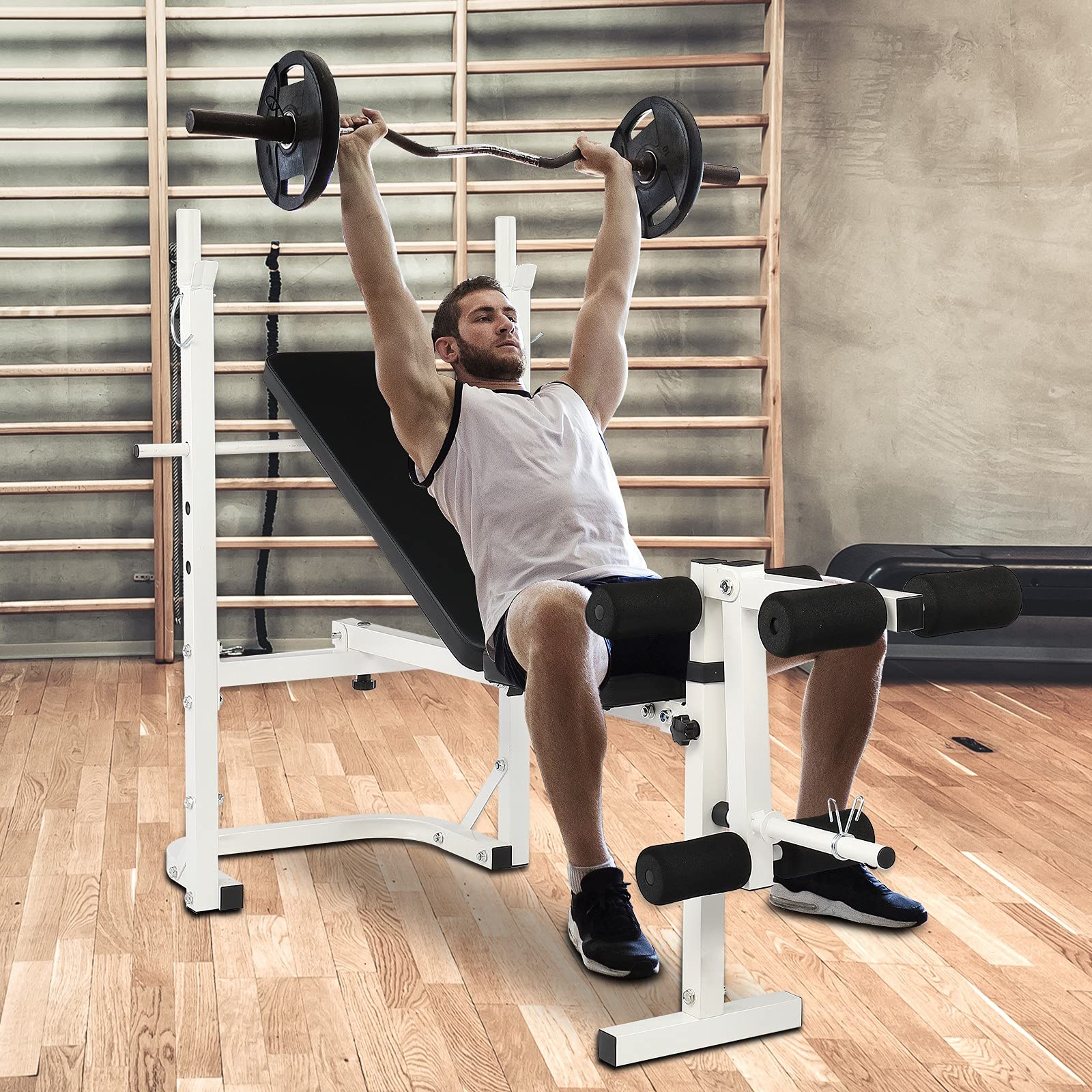 NC Iron Adjustable Weight Bench White - Multifunctional Home Gym Equipment for Strength Training, Olympic Weightlifting & Fitness - Perfect for Home, Office & Gym Workouts
