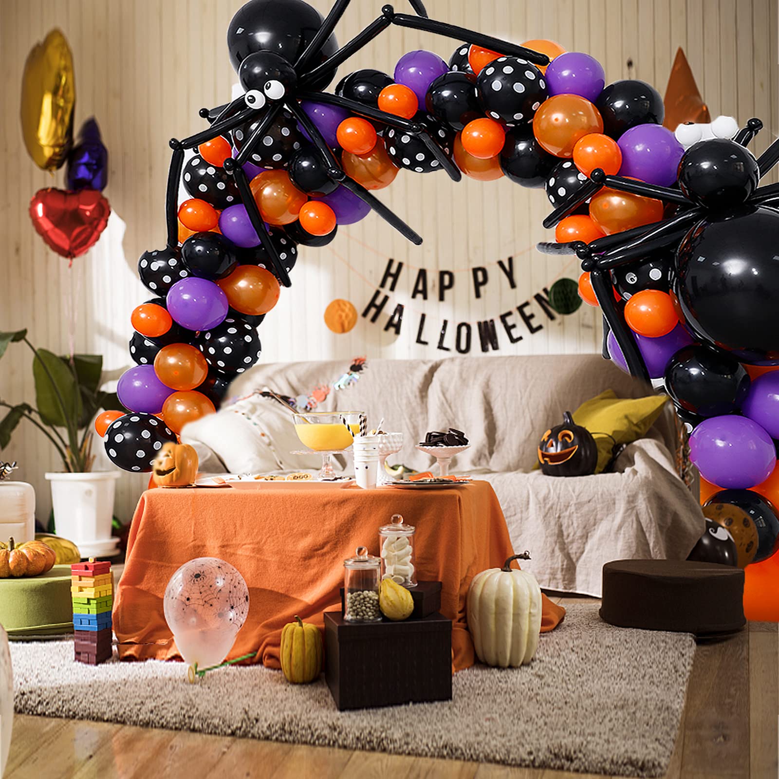 144-Piece Halloween Balloon Garland Arch Kit - DIY Black Orange Purple Latex Balloons with 3D Bats Stickers for Spooky Party Decor | Perfect for Halloween Home Decor, Haunted House Parties & Trick-or-Treat Displays