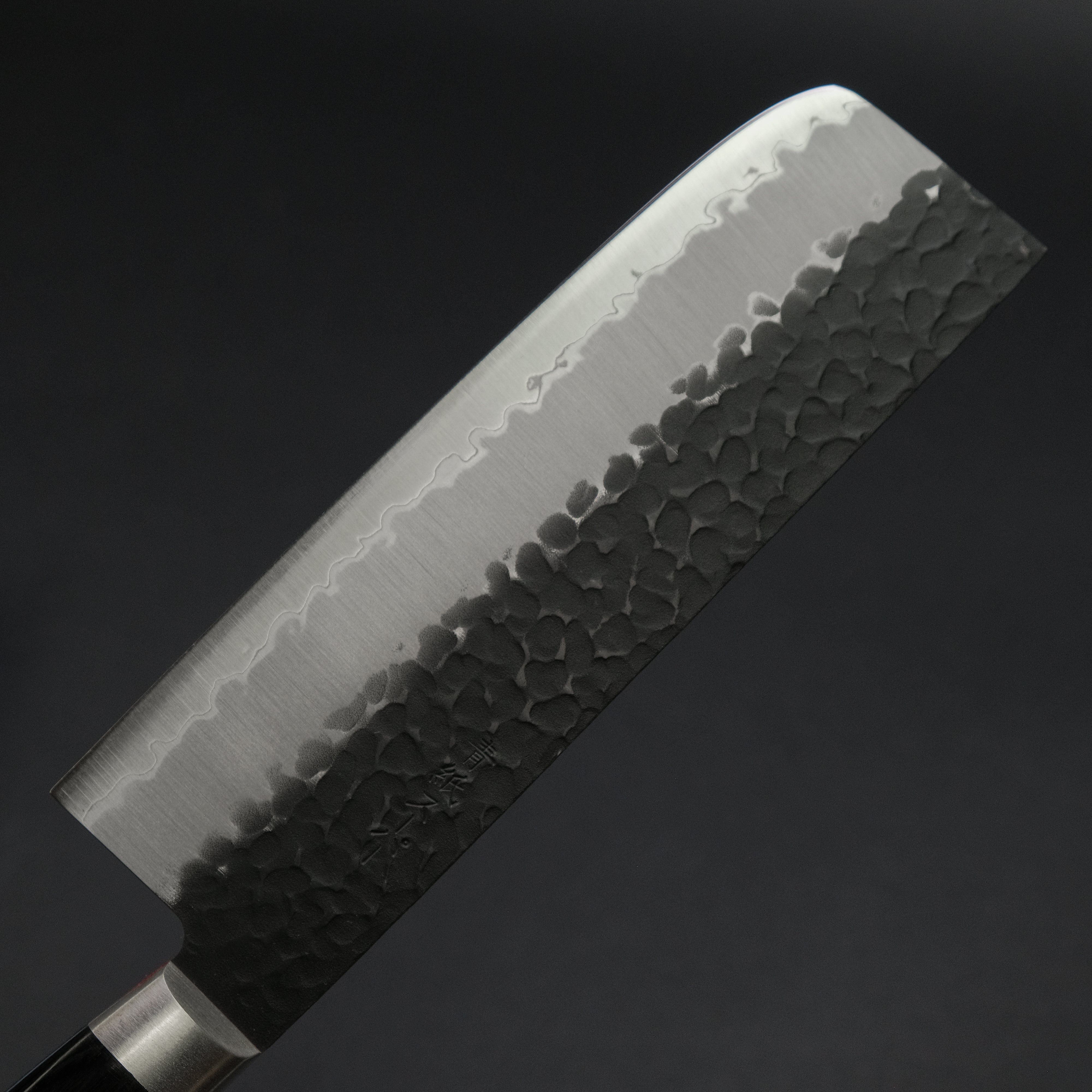 Ohishi Blue Super Kurouchi Tsuchime Nakiri Knife 165mm with Pakkawood Handle - Premium Japanese Kitchen Knife for Slicing Vegetables & Herbs