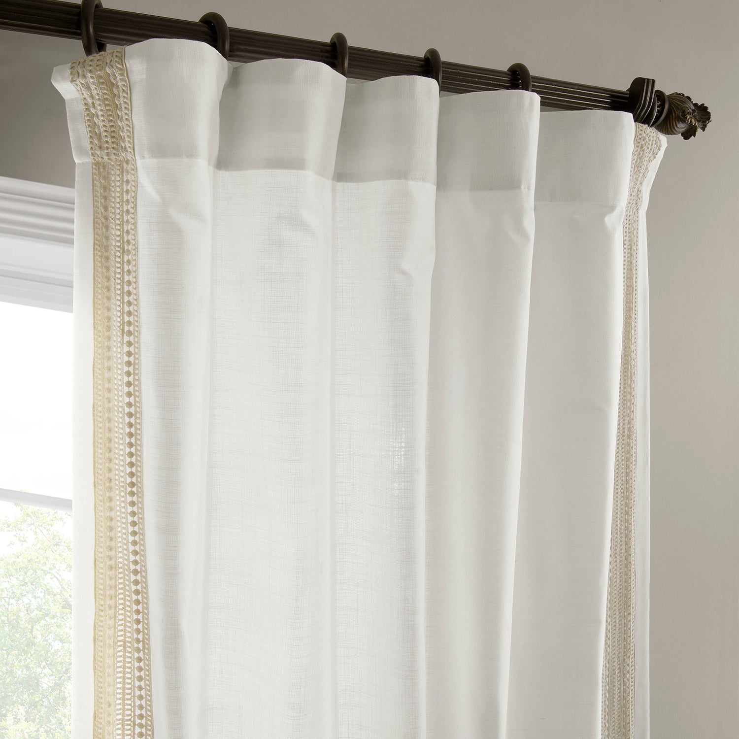 Ridge Lattice White Bordered Modern Hampton Textured Cotton Light Filtering Curtains - Elegant Window Treatment for Living Room, Bedroom & Office