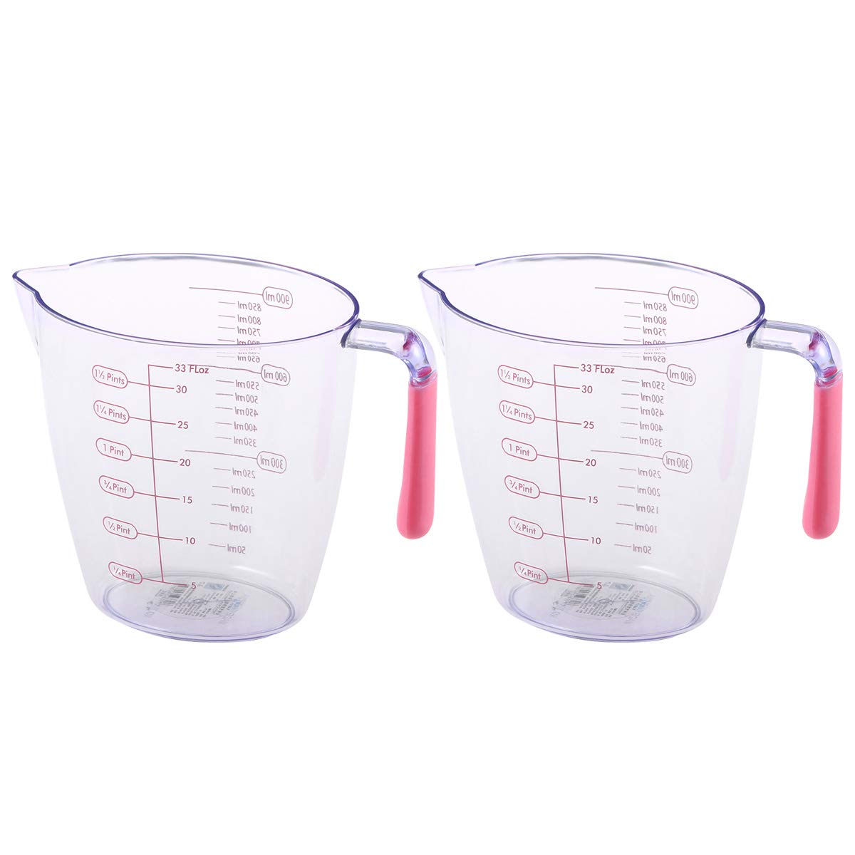 DOITOOL 2-Piece Plastic Measuring Cups Set - 900ML Clear Kitchen Measuring Cups with Spout & Scale for Baking, Cooking, Liquid & Dry Ingredients (Pink) - Perfect for Home Bakers & Professional Chefs